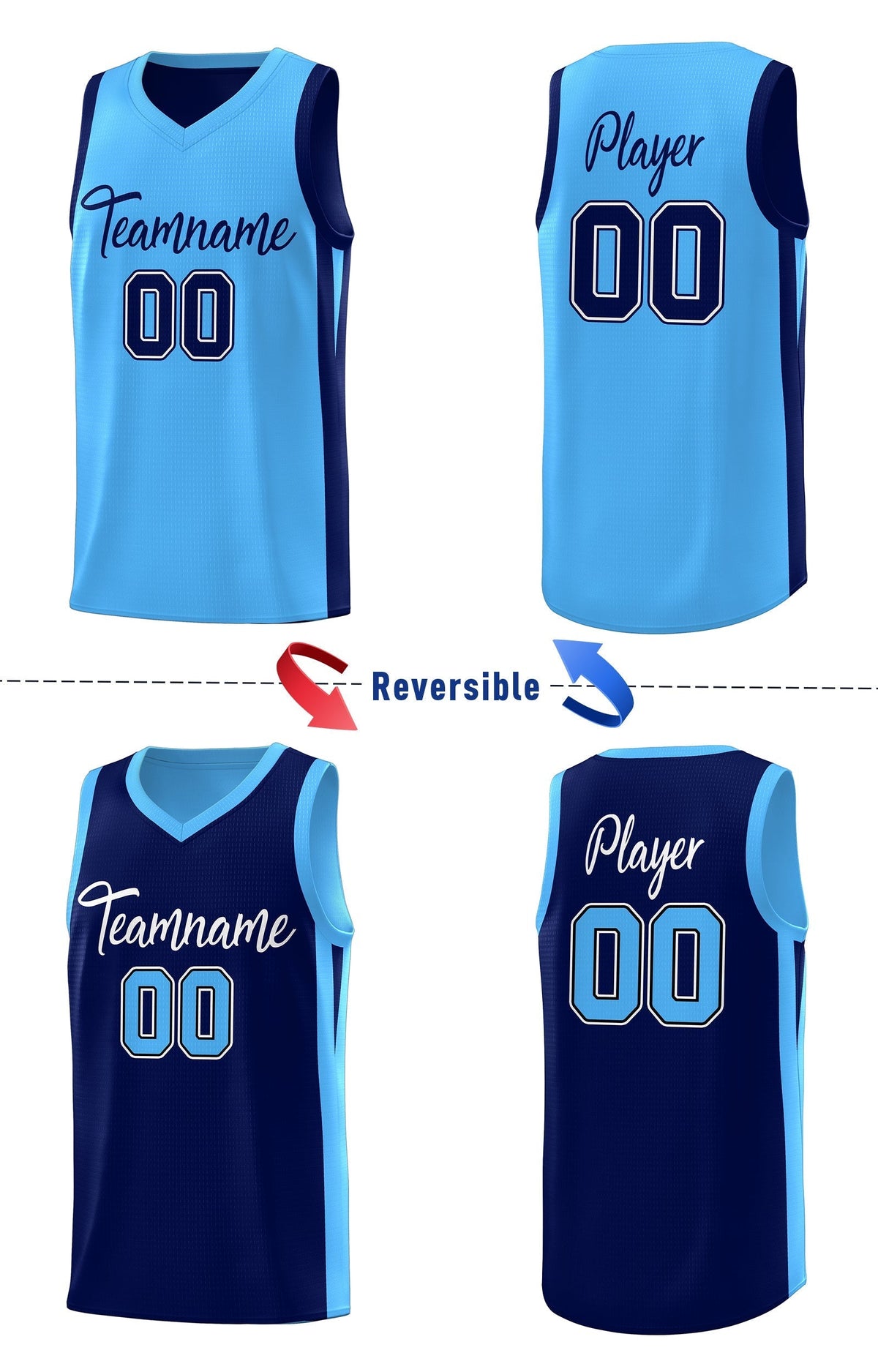 Custom Navy Blue Double Side Tops Athletic Basketball Jersey