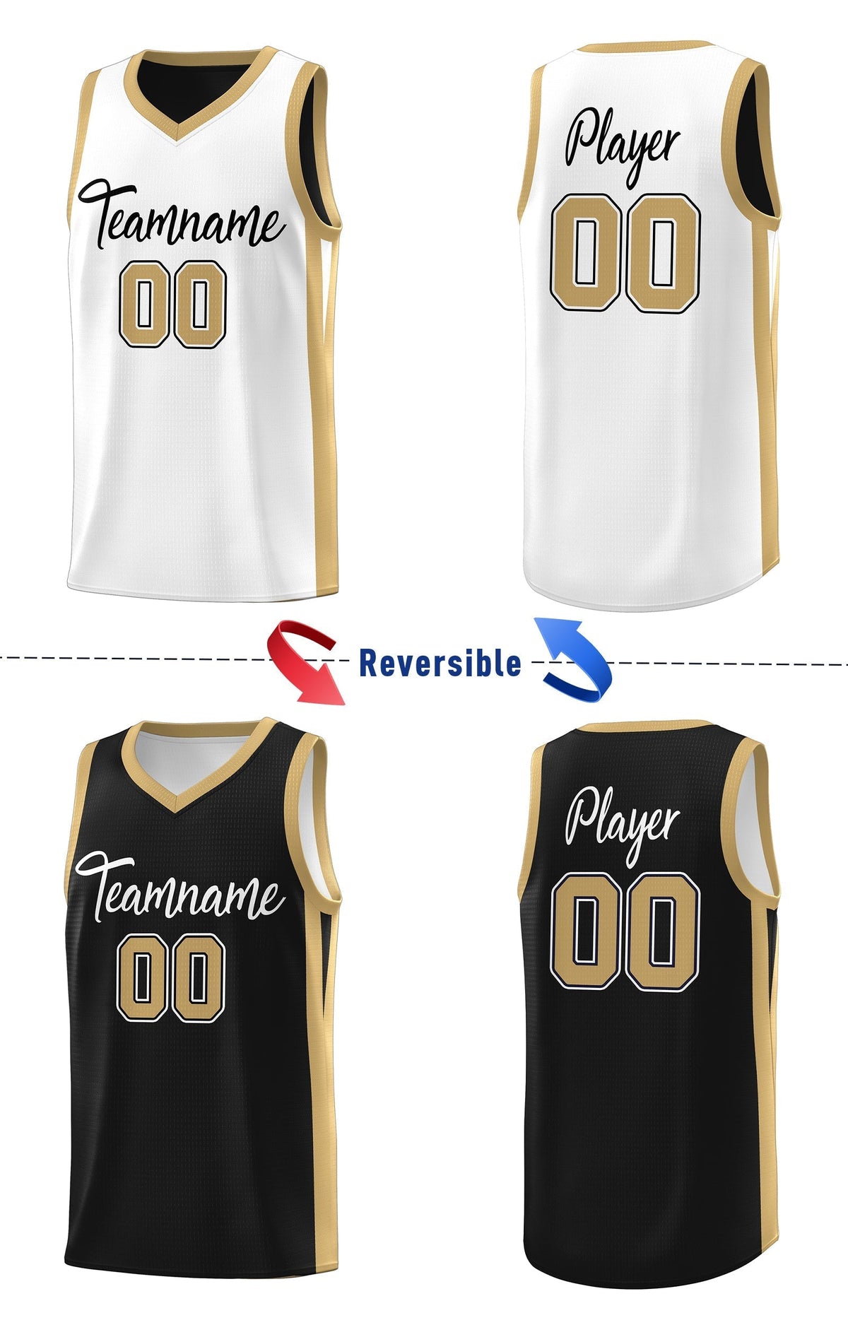 Custom Black White-Khaki Double Side Tops Athletic Basketball Jersey