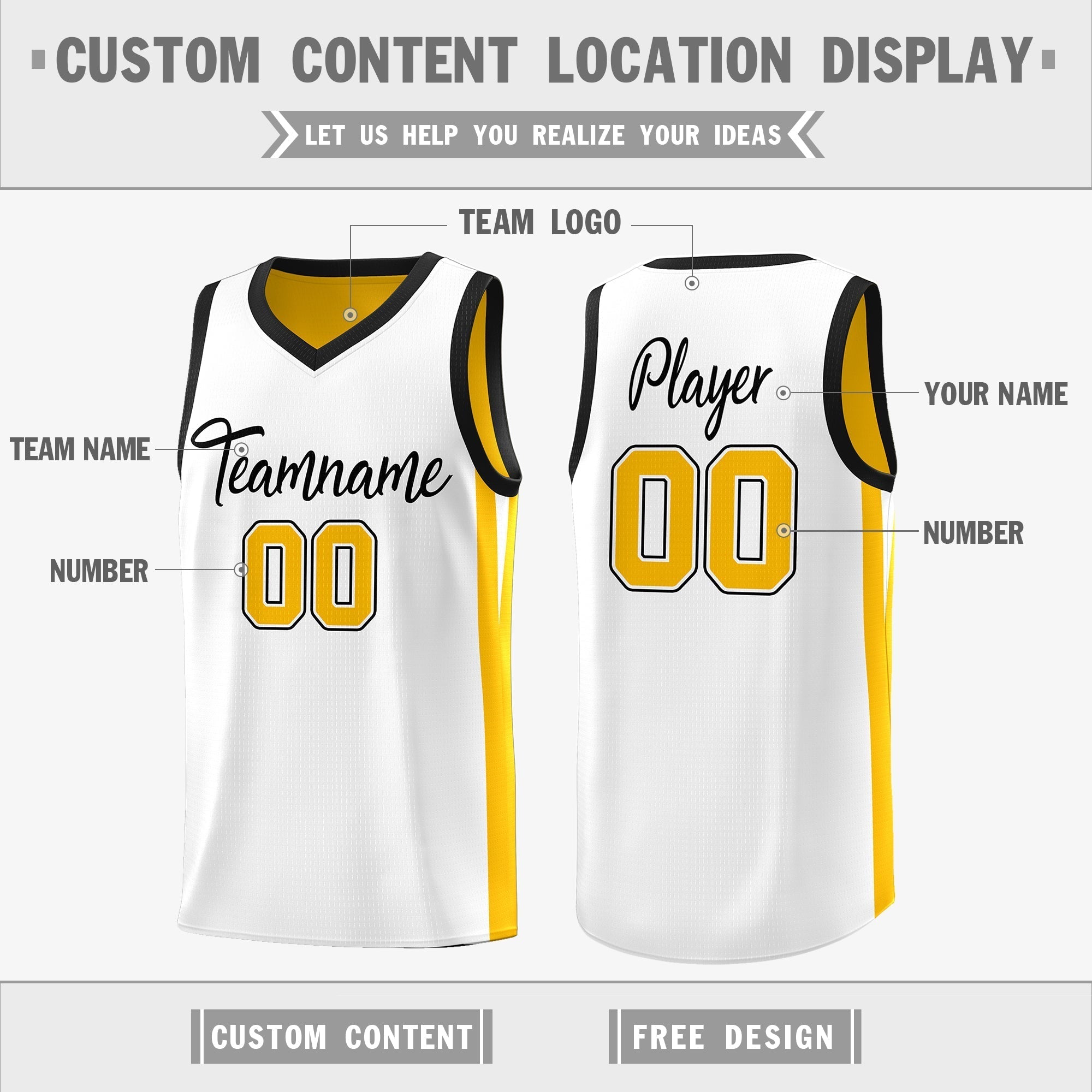 Benutzerdefinierte gelb weiß doppelseitig Tops Athletic Basketball Jersey