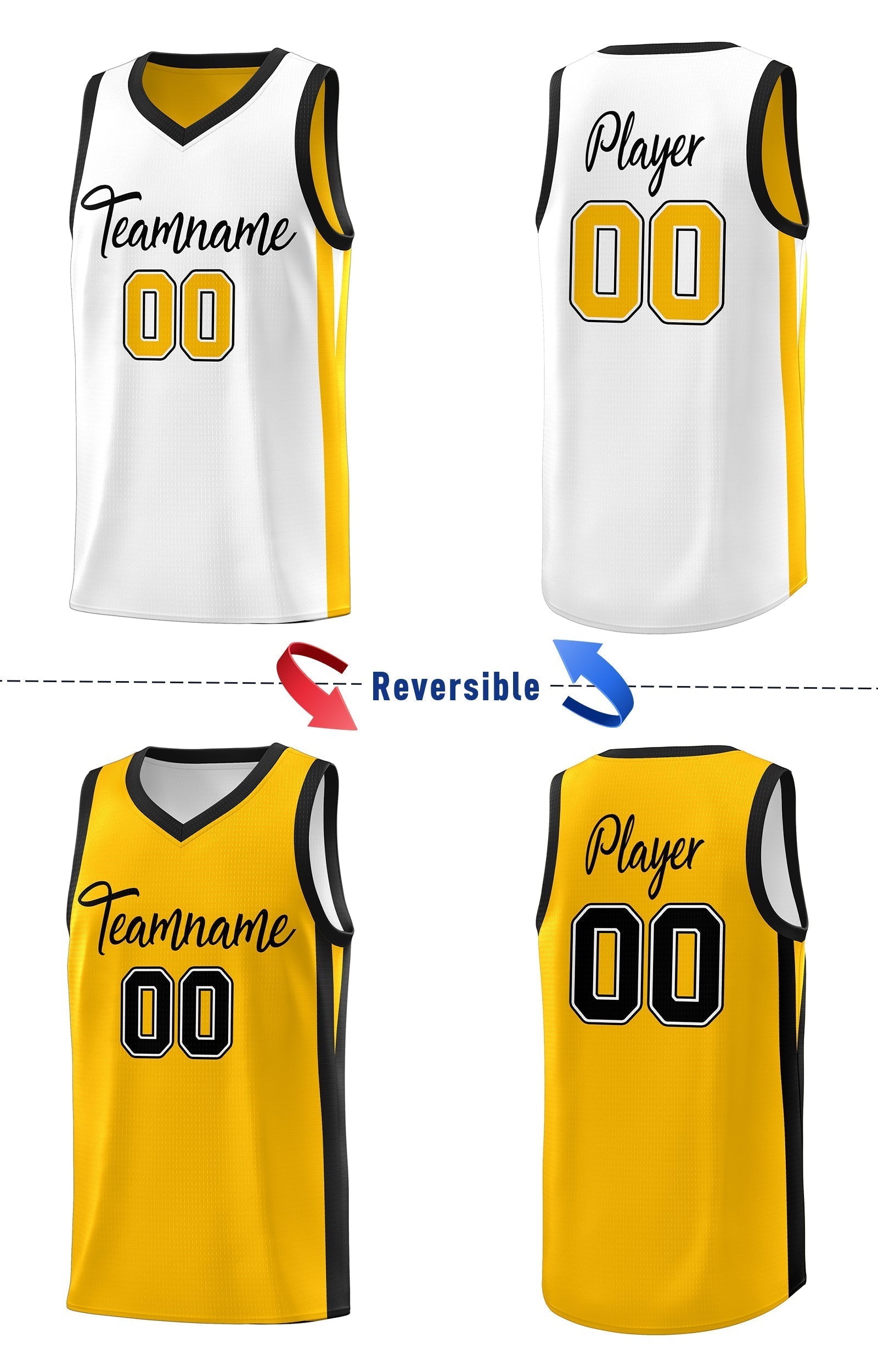 Benutzerdefinierte gelb weiß doppelseitig Tops Athletic Basketball Jersey