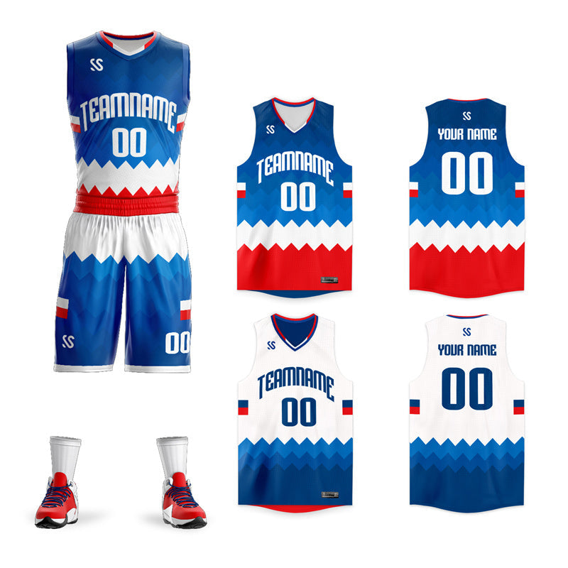 Custom Navy White-Red Double Side Kits Sportswear Basketball Jersey |KXKSHOP