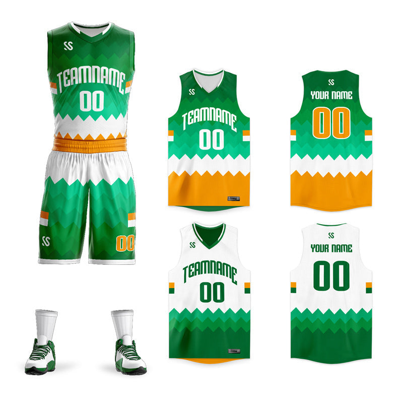 Custom Green White-Yellow Double Side Kits Sportswear Basketball Jersey |KXKSHOP