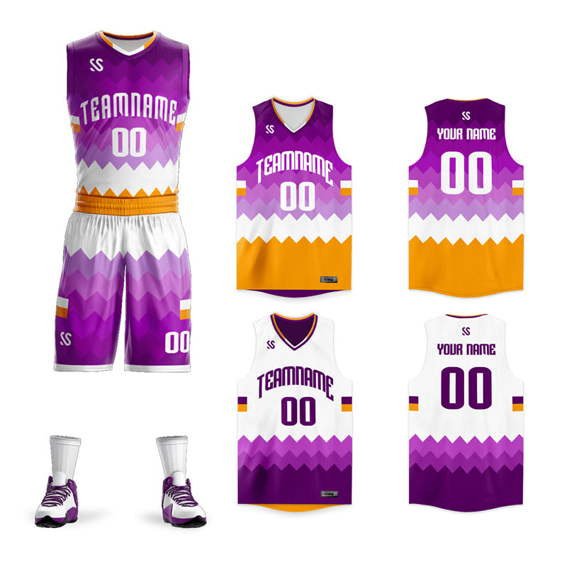 Custom Purple Yellow-White Double Side Kits Sportswear Basketball Jersey |KXKSHOP