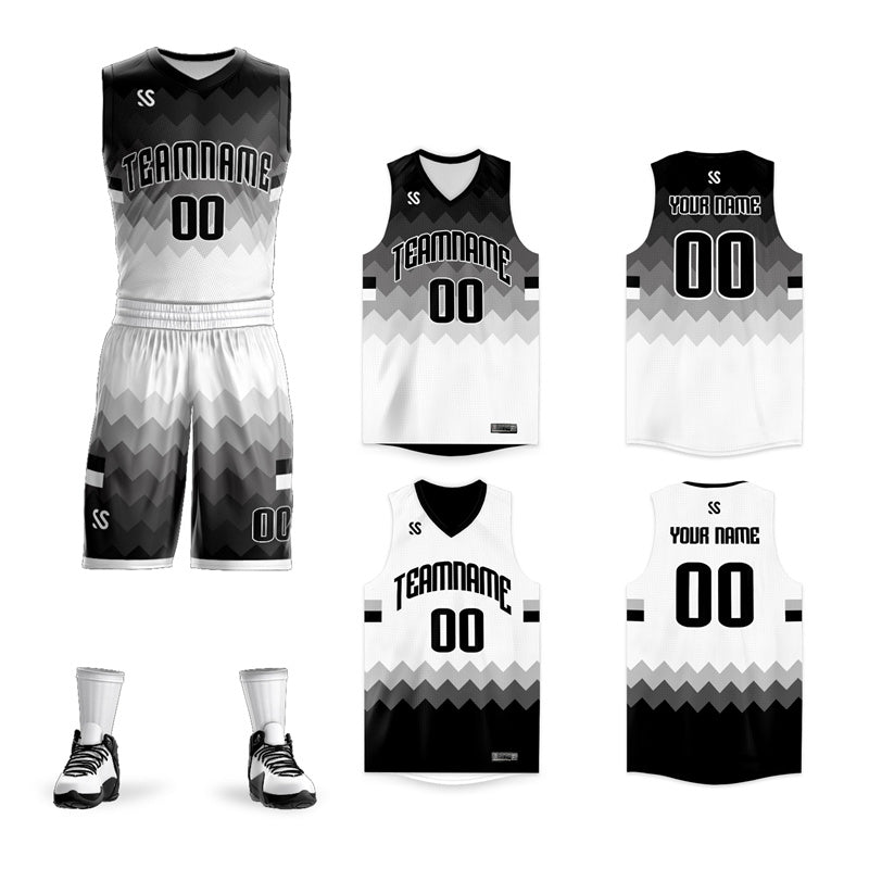 Custom Black White-Gray Double Side Kits Sportswear Basketball Jersey |KXKSHOP