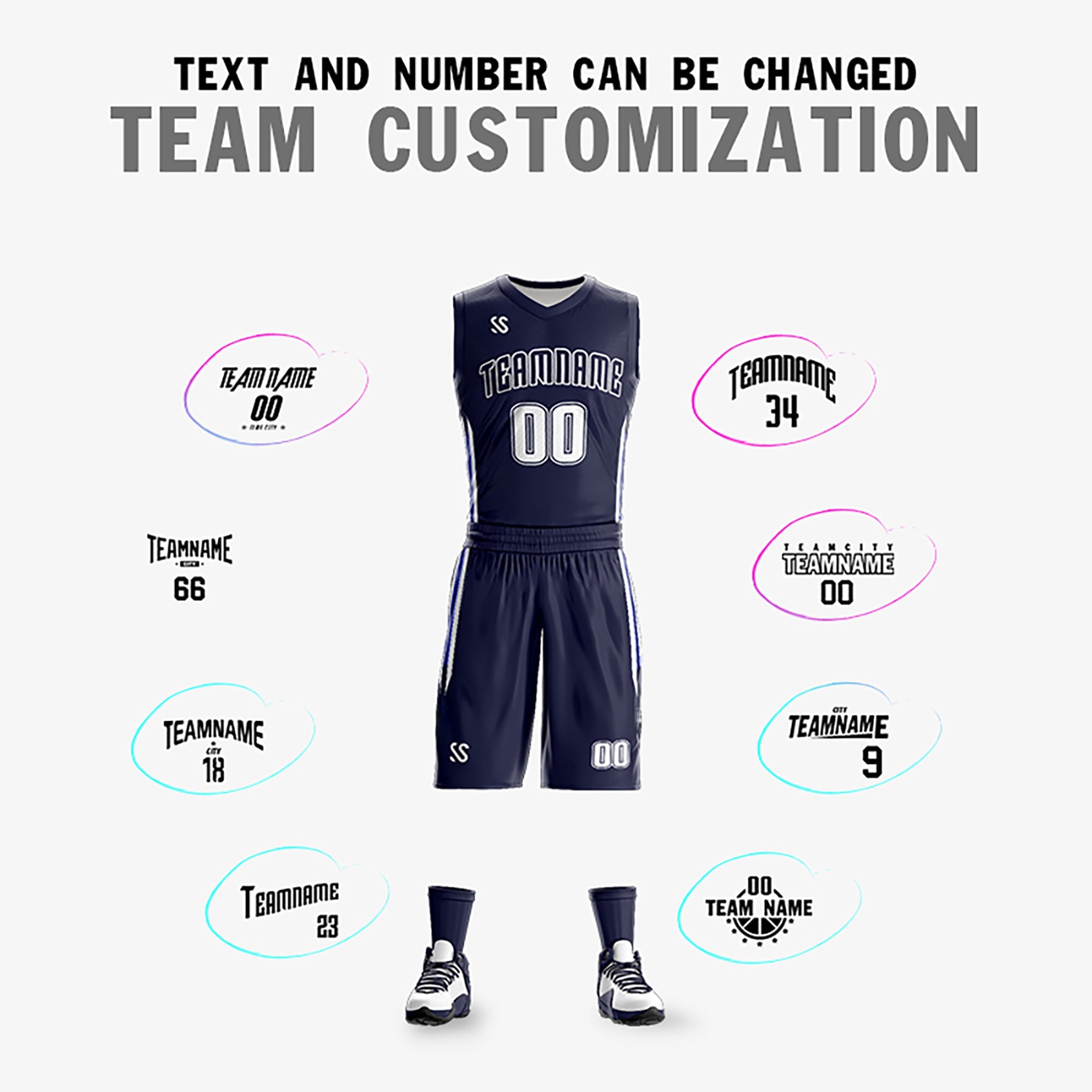 Benutzerdefinierte Navy Weiß Doppel Seite Kits Design Sportswear Basketball Jersey
