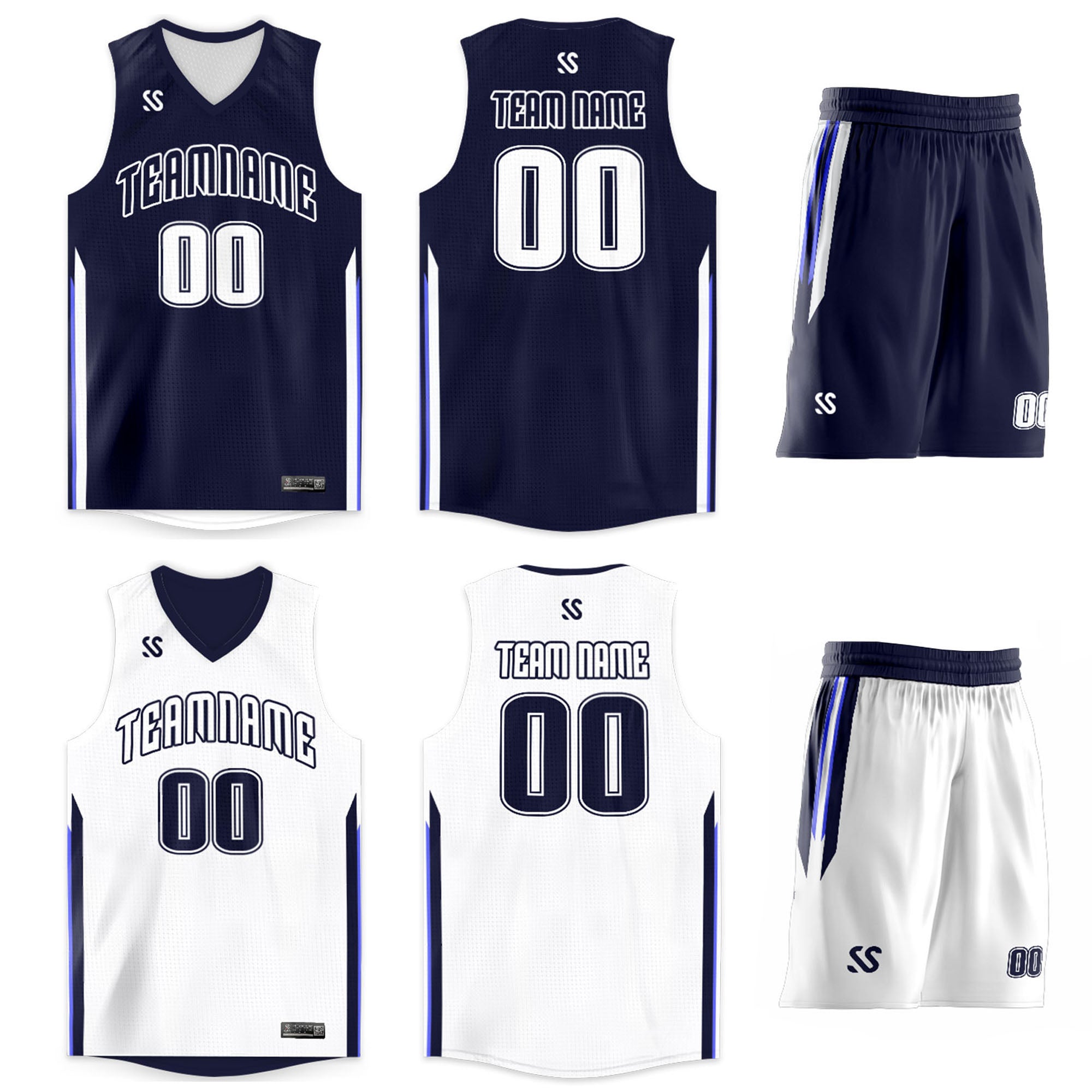 Benutzerdefinierte Navy Weiß Doppel Seite Kits Design Sportswear Basketball Jersey