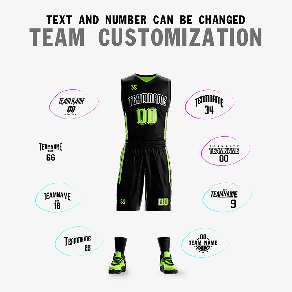 Custom Black Neon Green Double Side Kits Design Sportswear Basketball Jersey