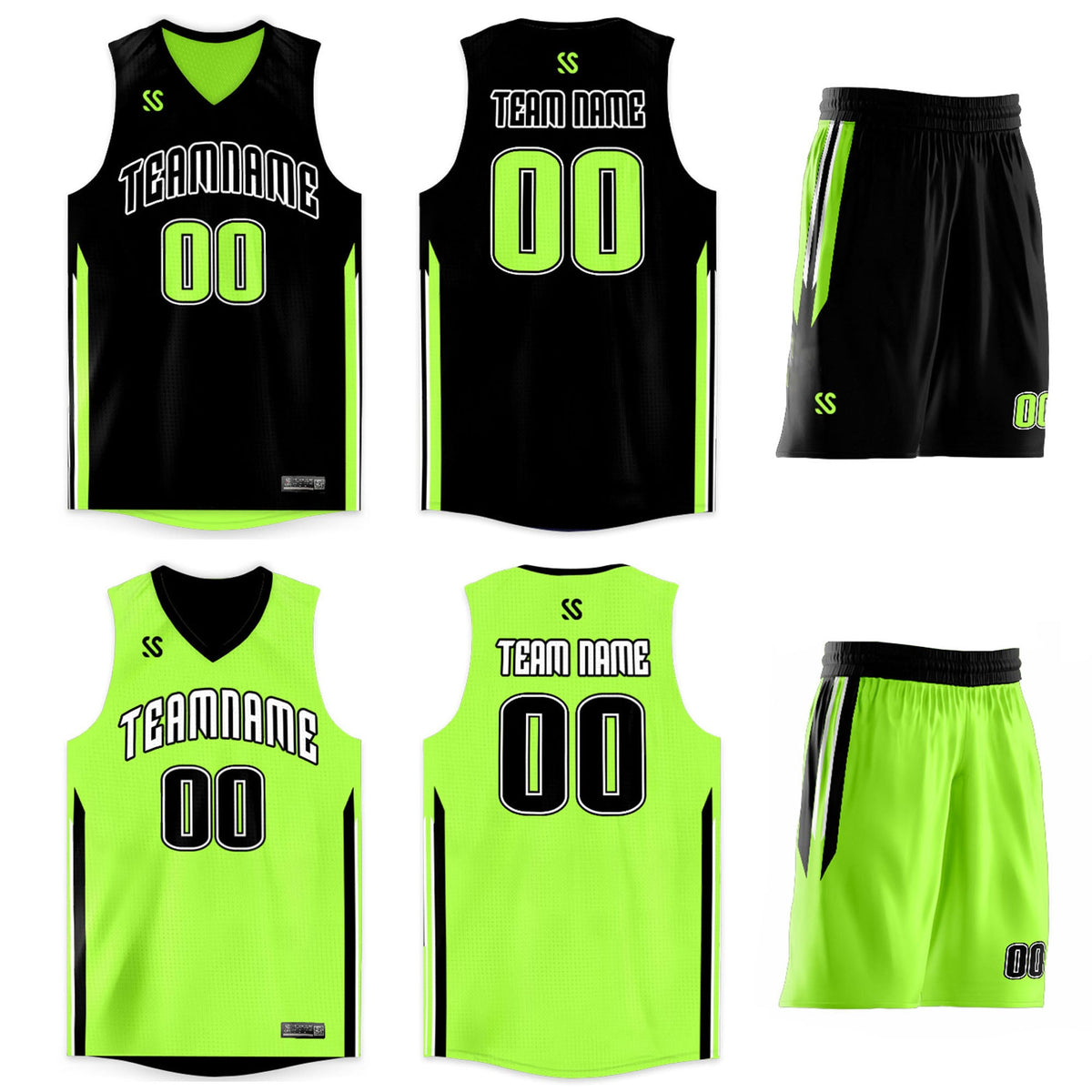Custom Black Neon Green Double Side Kits Design Sportswear Basketball Jersey