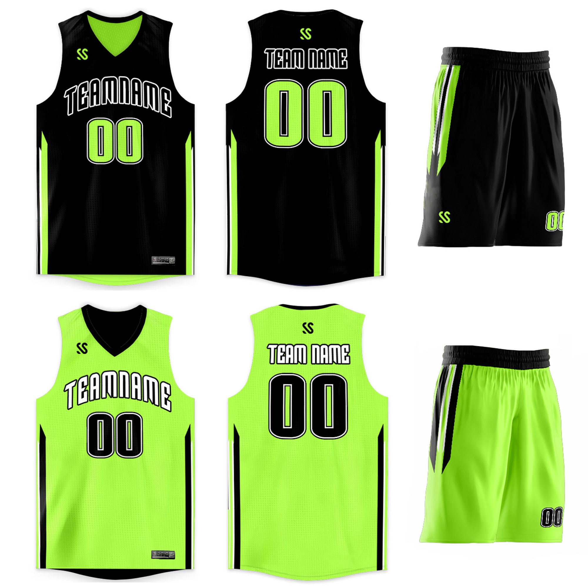 Benutzerdefinierte Schwarz Neon Grün Doppel Seite Kits Design Sportswear Basketball Jersey
