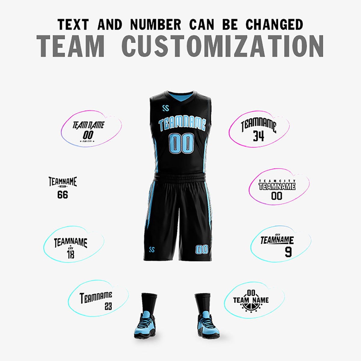 Custom Black Blue Double Side Kits Design Sportswear Basketball Jersey