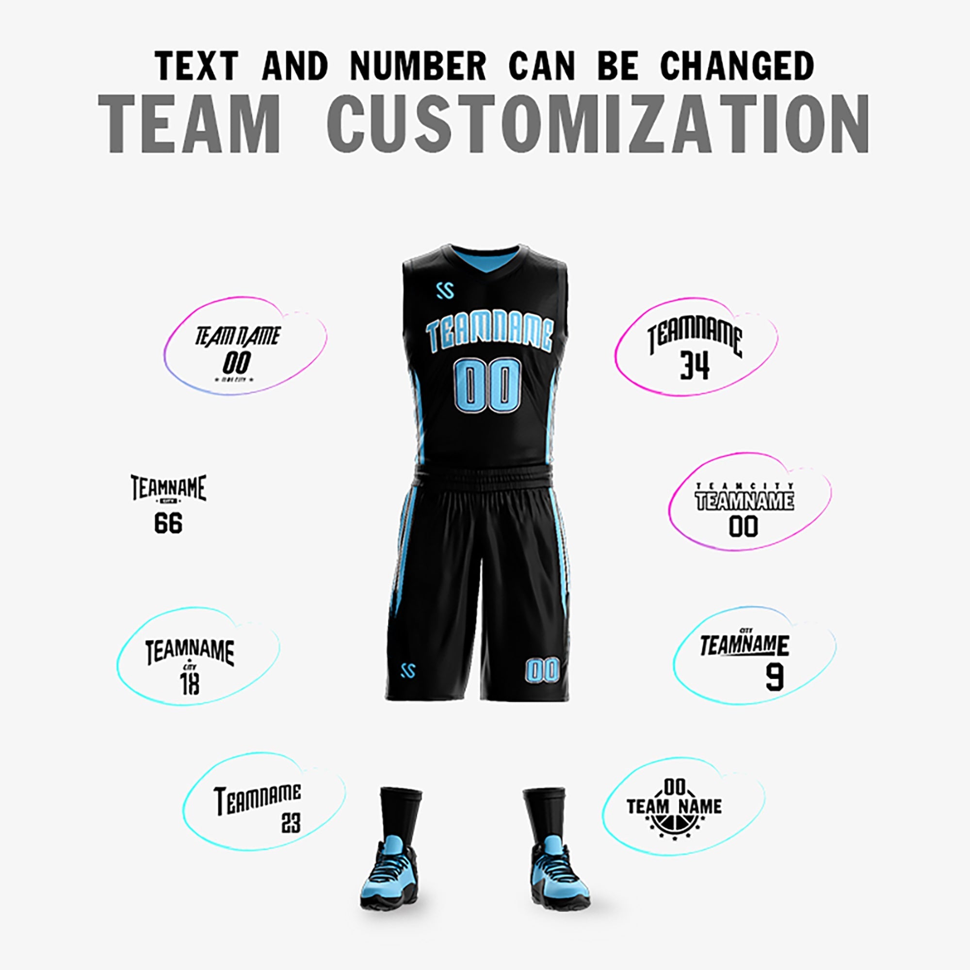 Benutzerdefinierte Schwarz Blau Doppel Seite Kits Design Sportswear Basketball Jersey