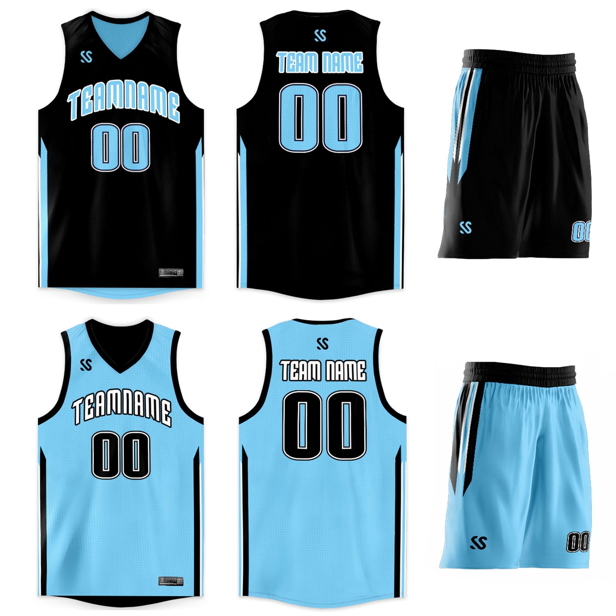 Benutzerdefinierte Schwarz Blau Doppel Seite Kits Design Sportswear Basketball Jersey