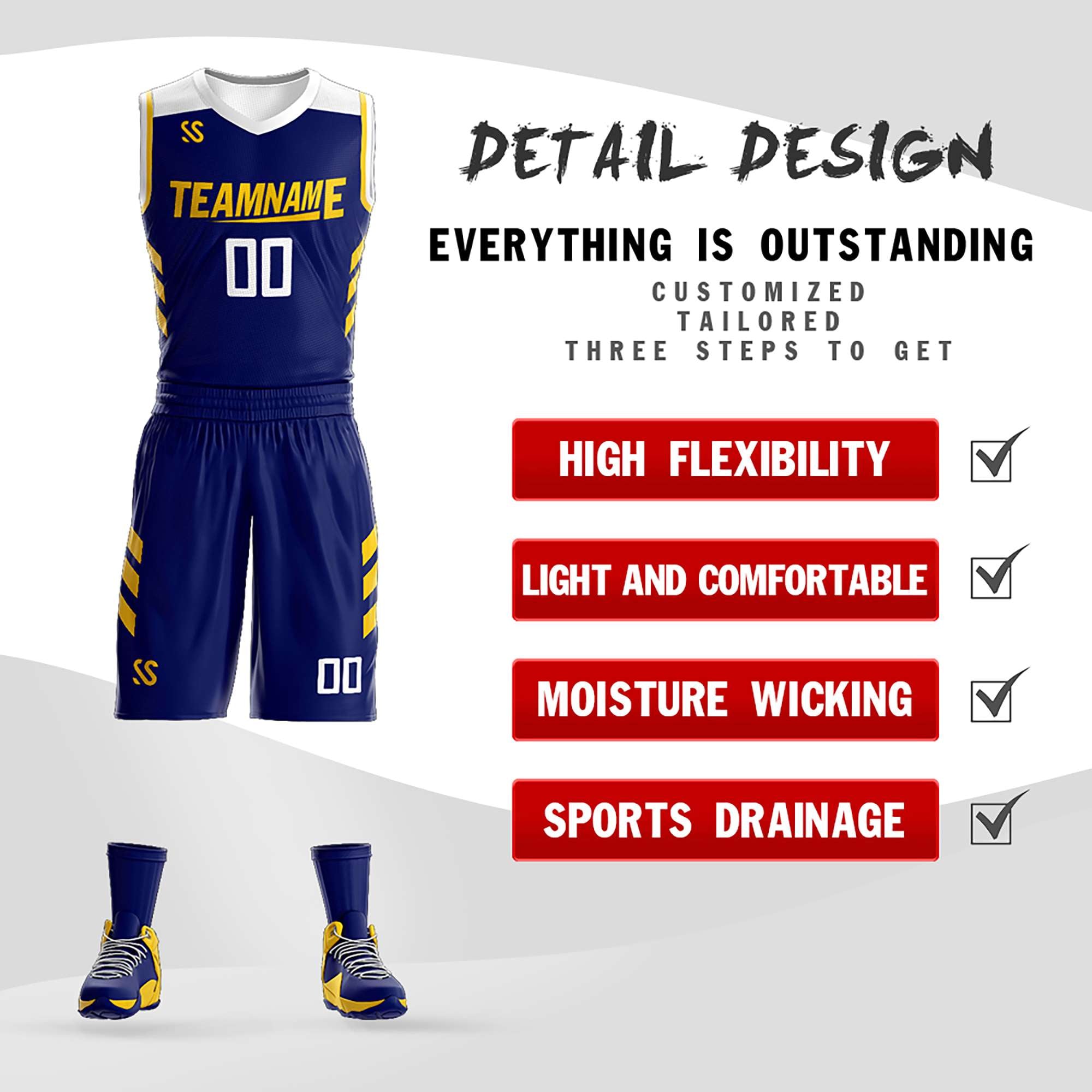 Custom Navy White Double Side Kits Design Sportswear Basketball Jersey