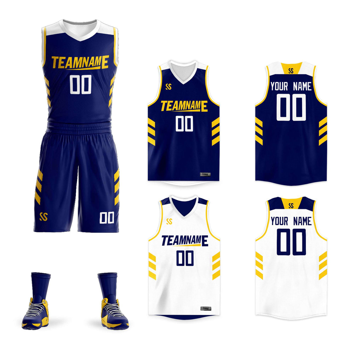 Custom Navy White Double Side Kits Design Sportswear Basketball Jersey