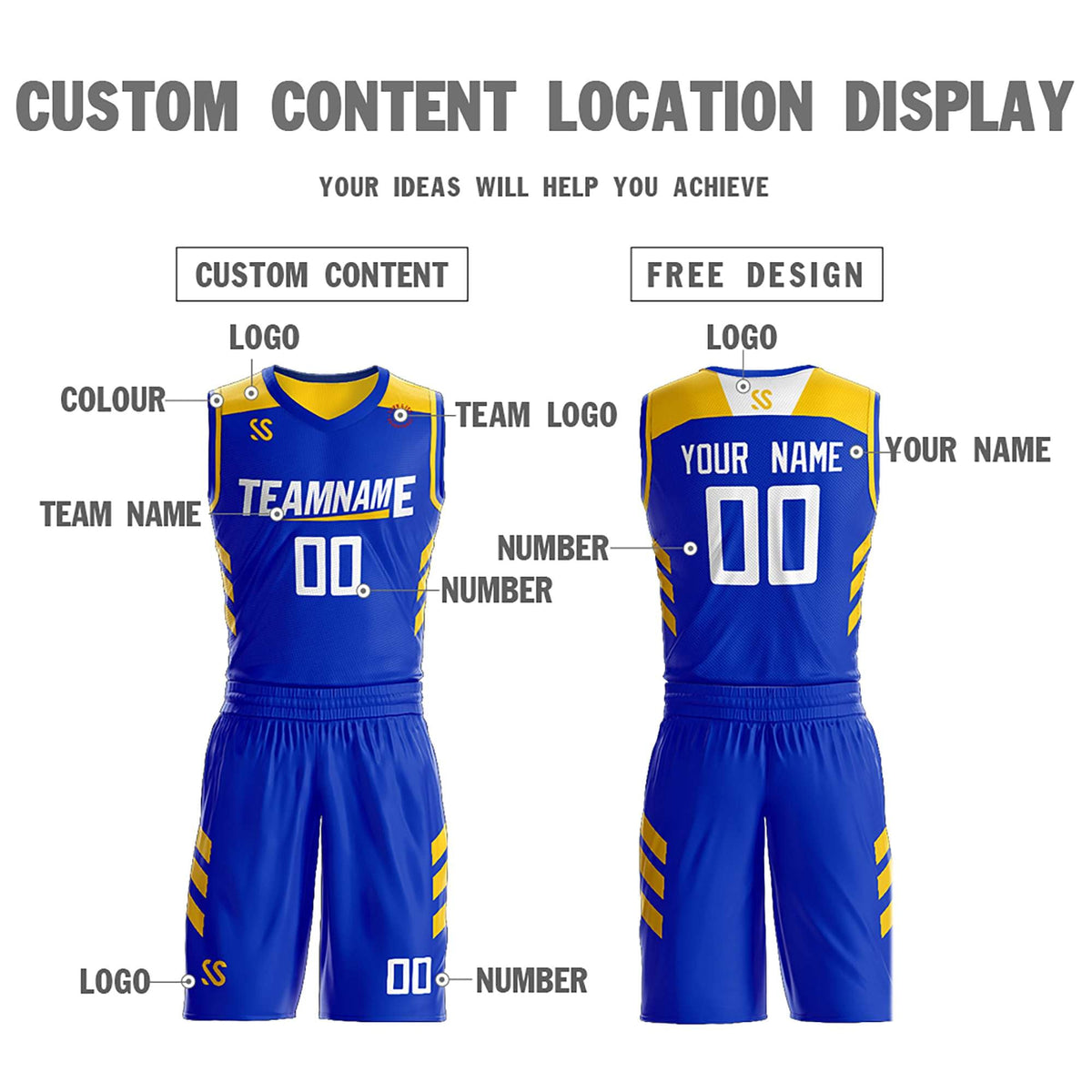Custom Royal White Double Side Kits Design Sportswear Basketball Jersey