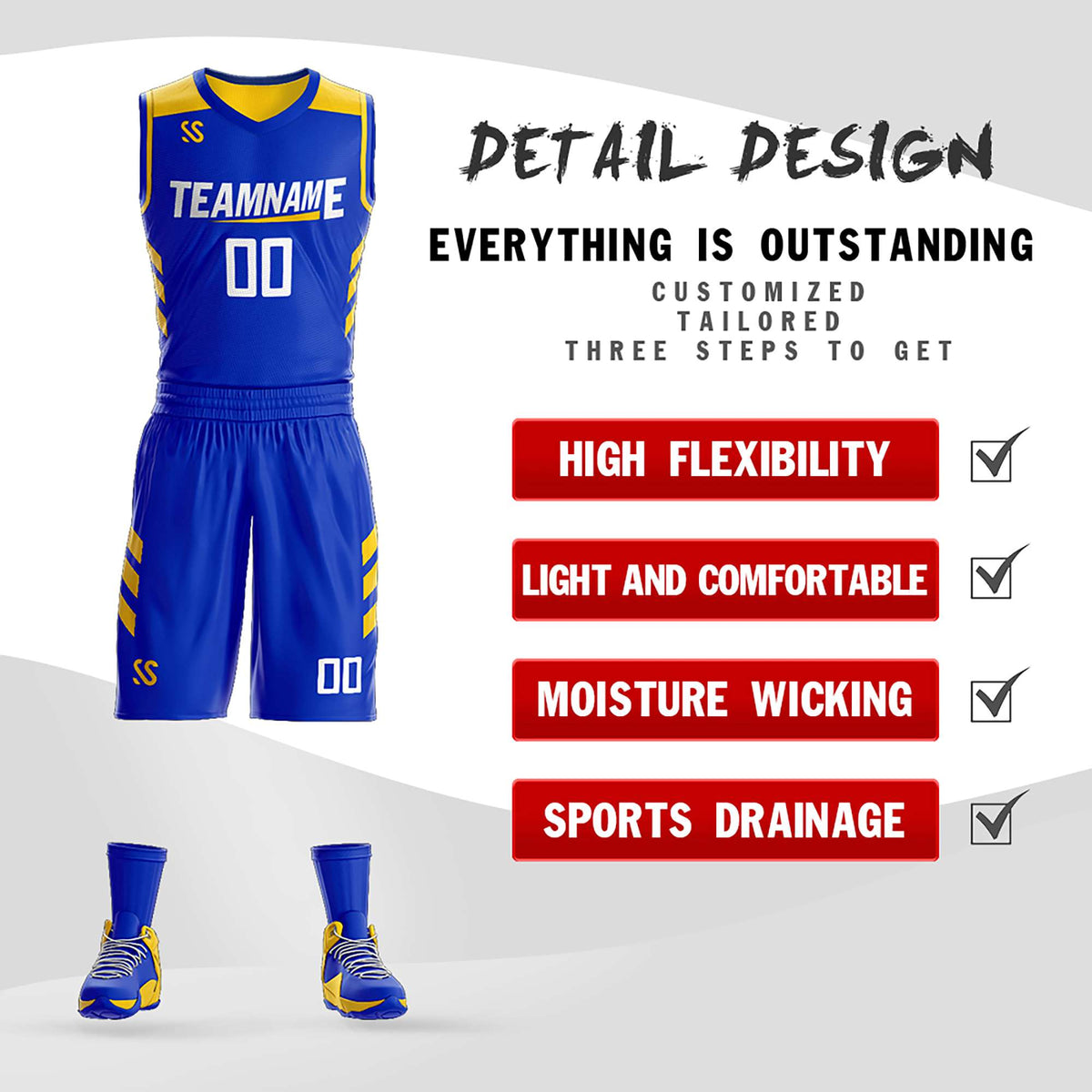 Custom Royal White Double Side Kits Design Sportswear Basketball Jersey