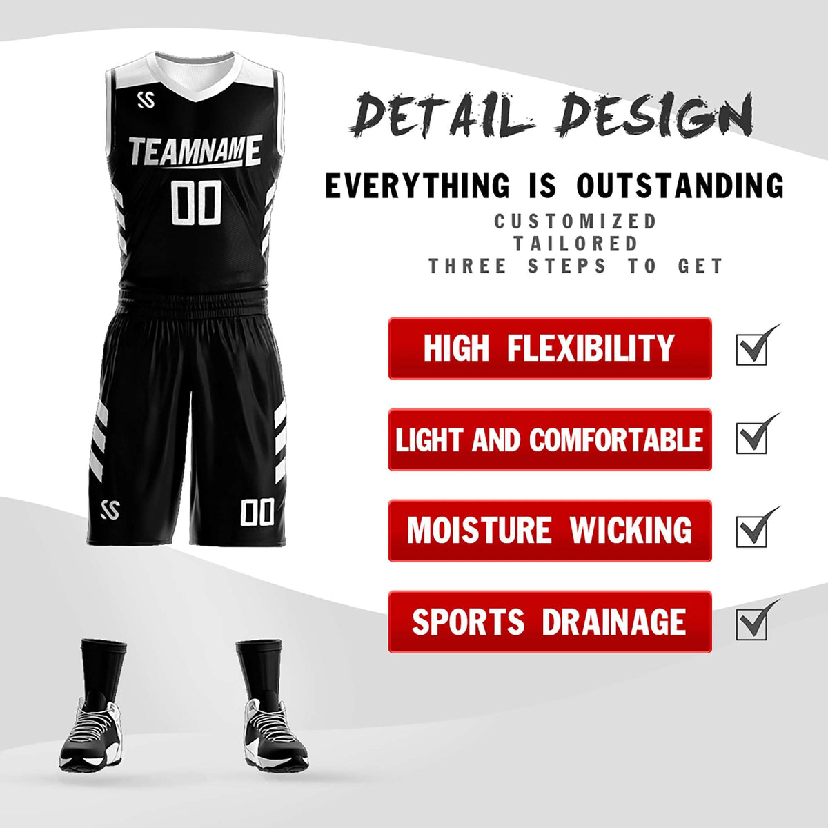 Custom Black White Double Side Kits Design Sportswear Basketball Jersey