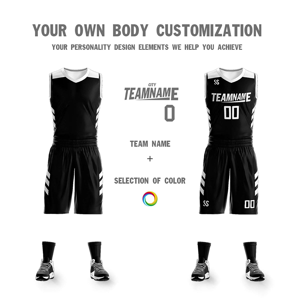 Custom Black White Double Side Kits Design Sportswear Basketball Jersey
