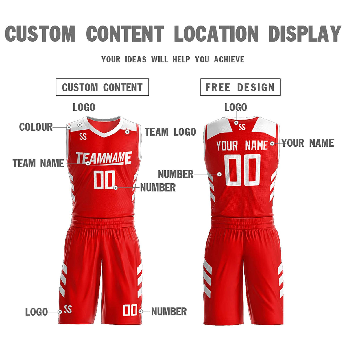 Custom Red White Double Side Kits Design Sportswear Basketball Jersey