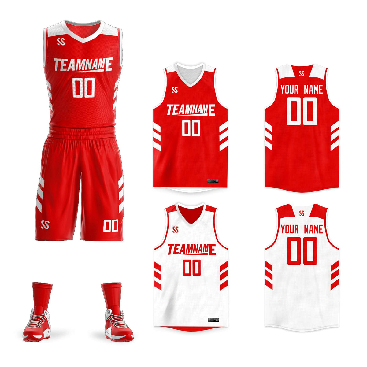 Custom Red White Double Side Kits Design Sportswear Basketball Jersey