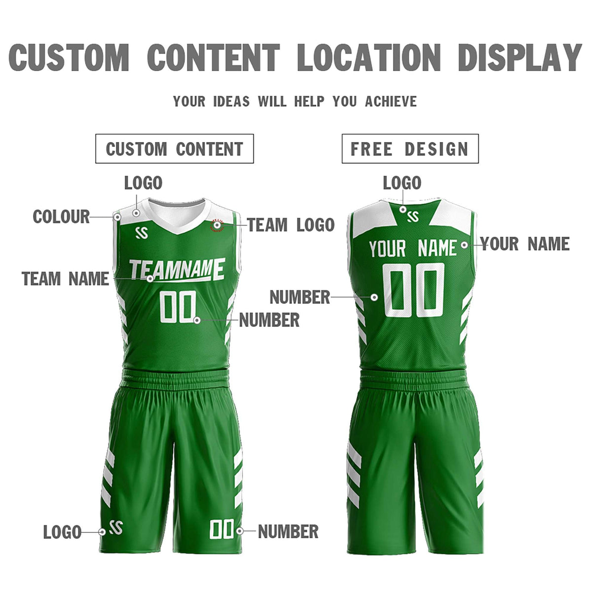 Custom Green White Double Side Kits Design Sportswear Basketball Jersey