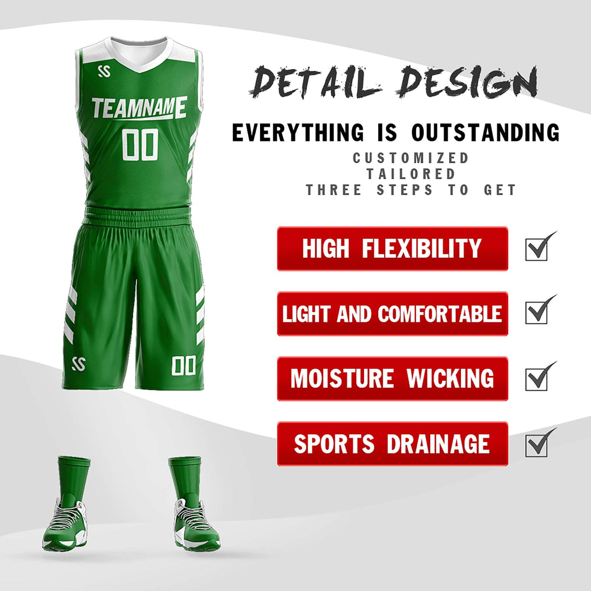 Custom Green White Double Side Kits Design Sportswear Basketball Jersey