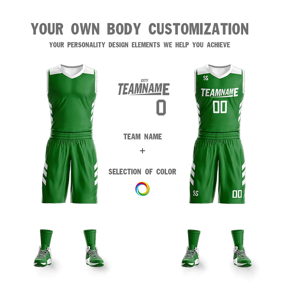 Custom Green White Double Side Kits Design Sportswear Basketball Jersey