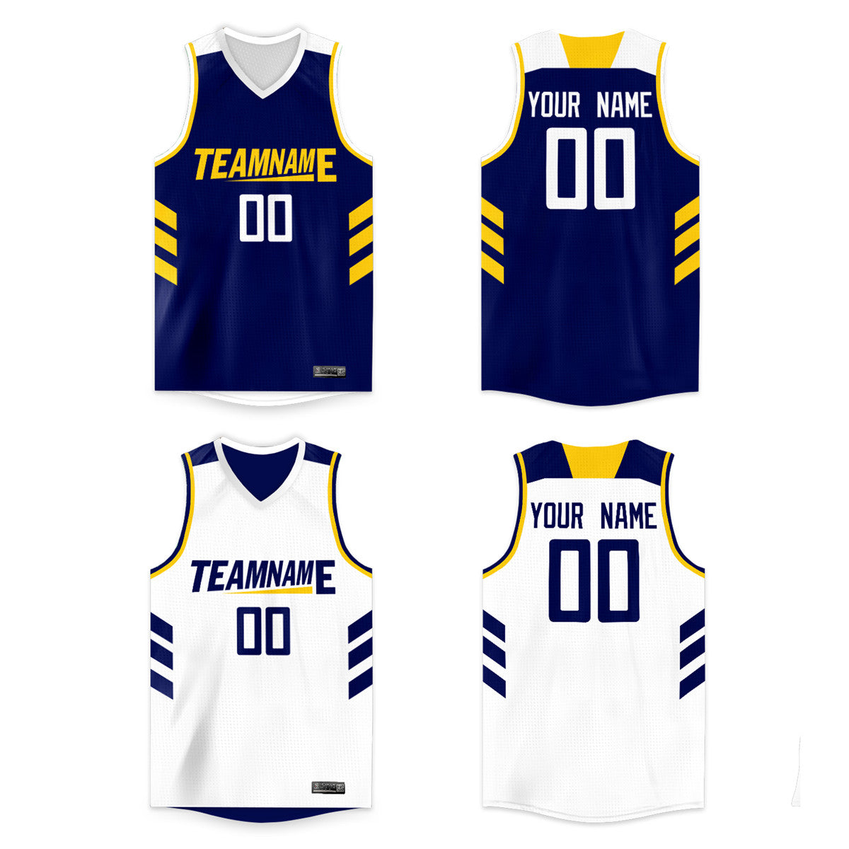 Custom White Navy-Yellow Double Side Tops Men/Boy Basketball Jersey |KXKSHOP