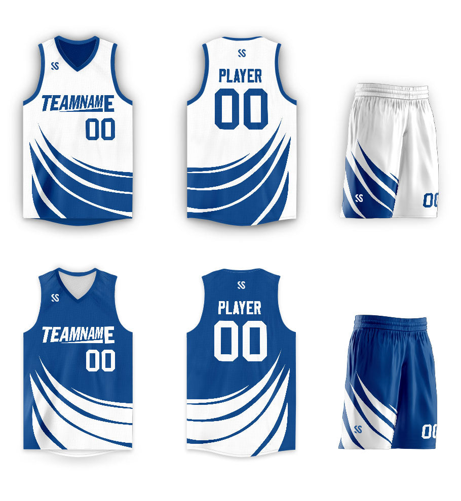 Benutzerdefinierte blau weiß Doppel Seite Kits Design Sportswear Basketball Jersey