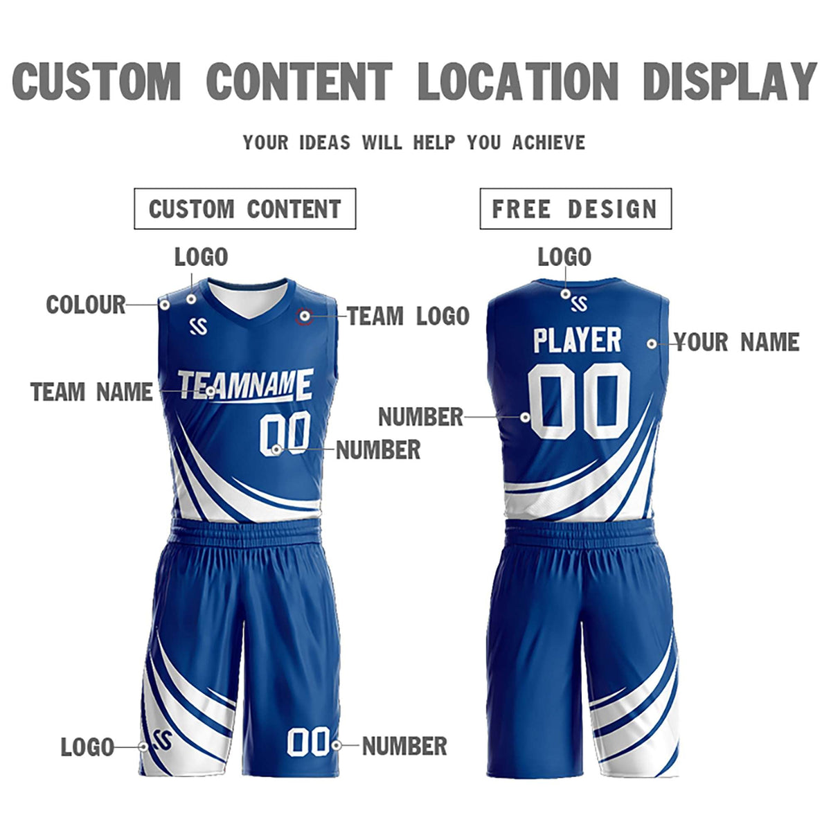 Custom Blue White Double Side Kits Design Sportswear Basketball Jersey