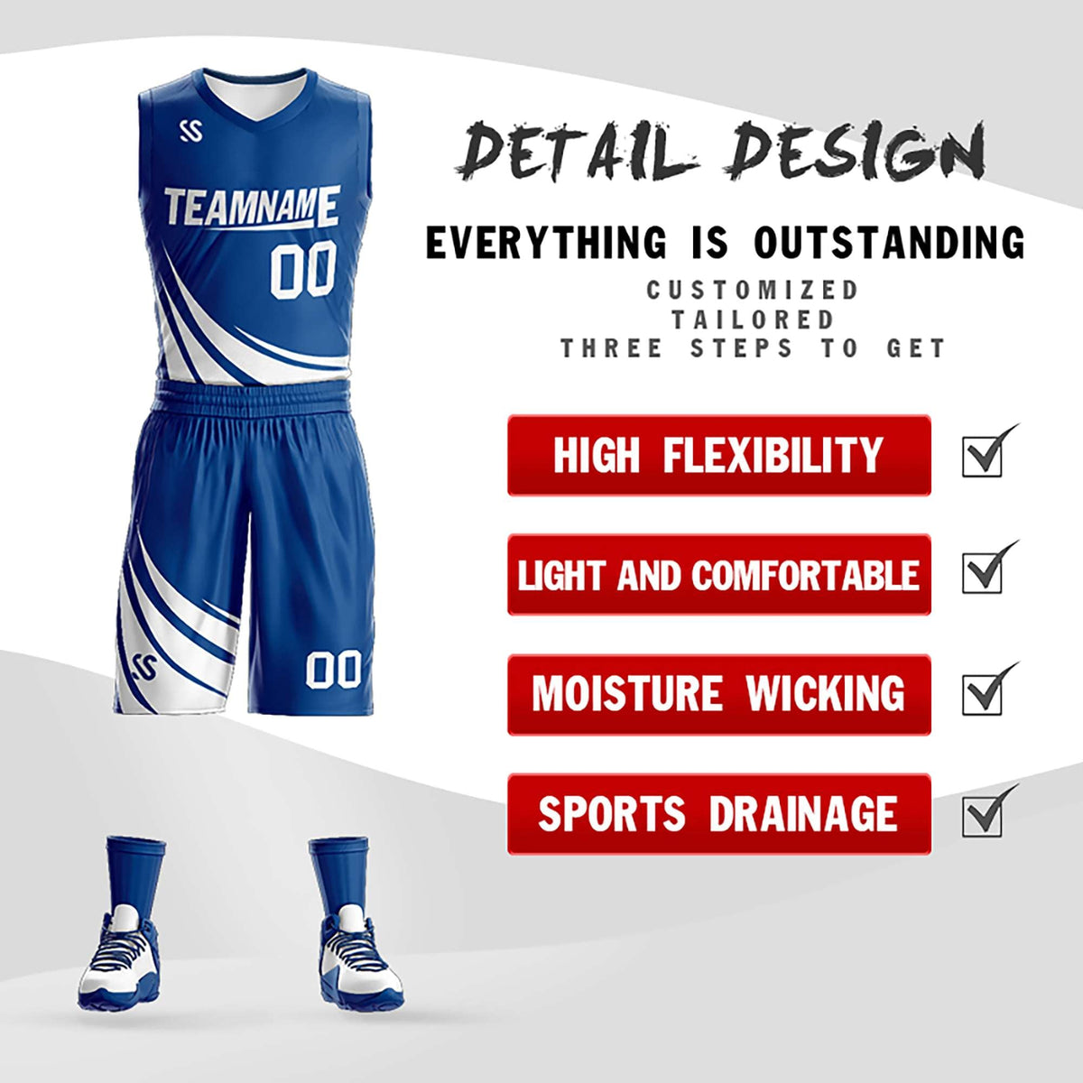 Custom Blue White Double Side Kits Design Sportswear Basketball Jersey