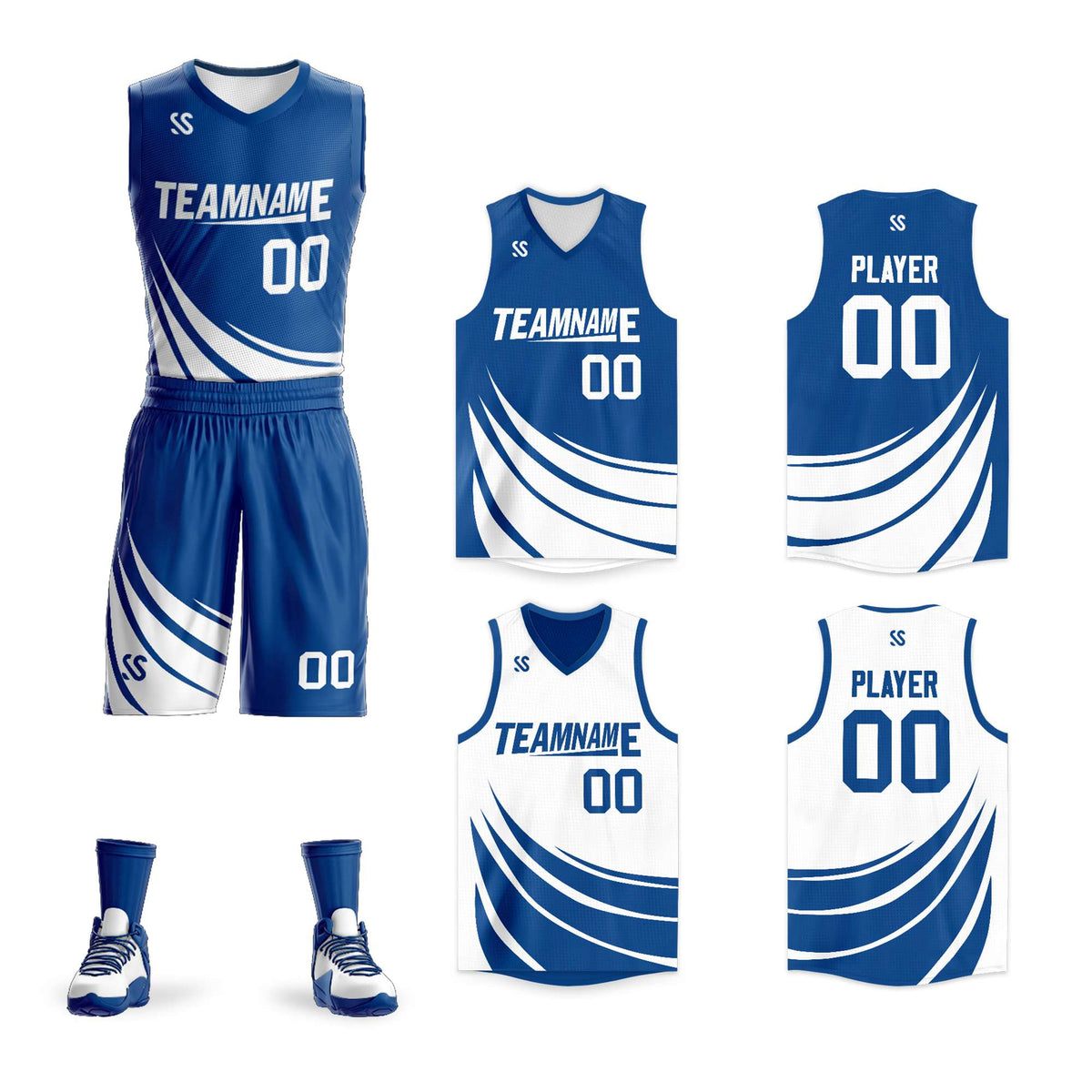 Custom Blue White Double Side Kits Design Sportswear Basketball Jersey