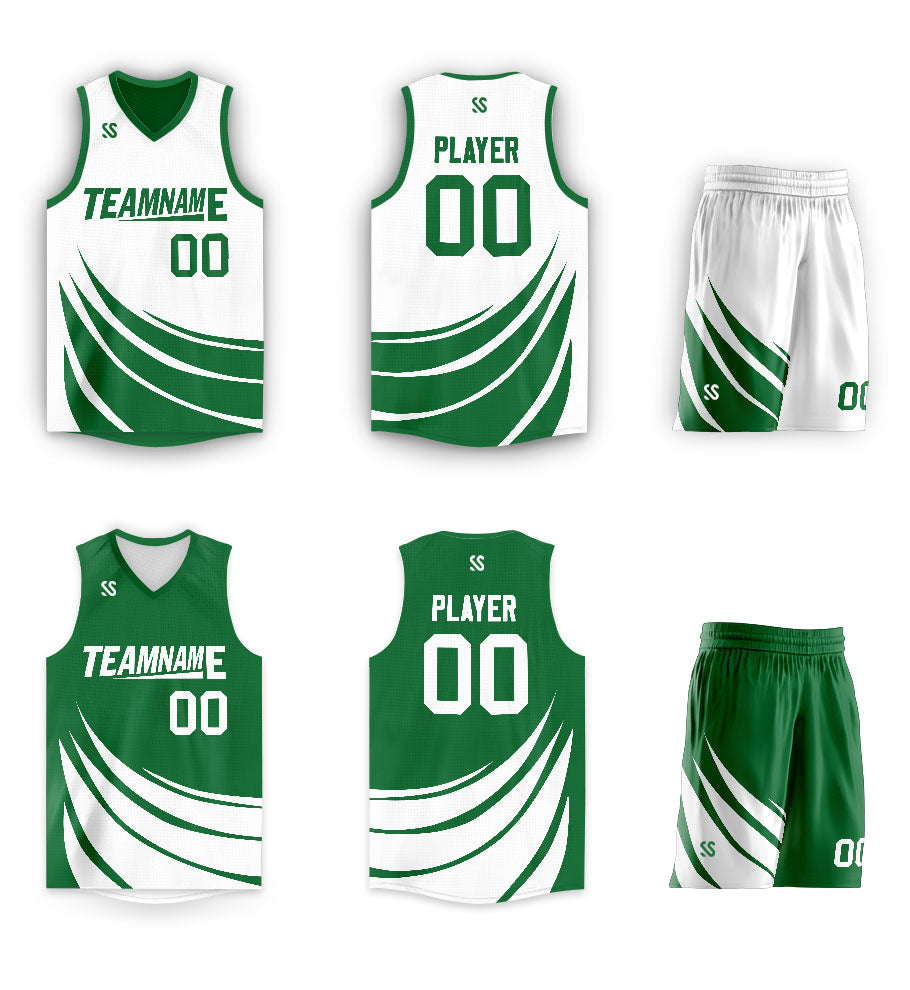 Custom Green White Double Side Kits Design Sportswear Basketball Jersey