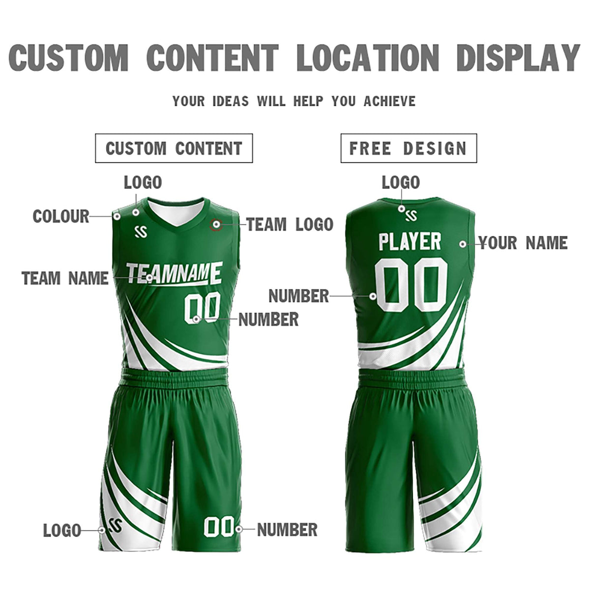 Custom Green White Double Side Kits Design Sportswear Basketball Jersey