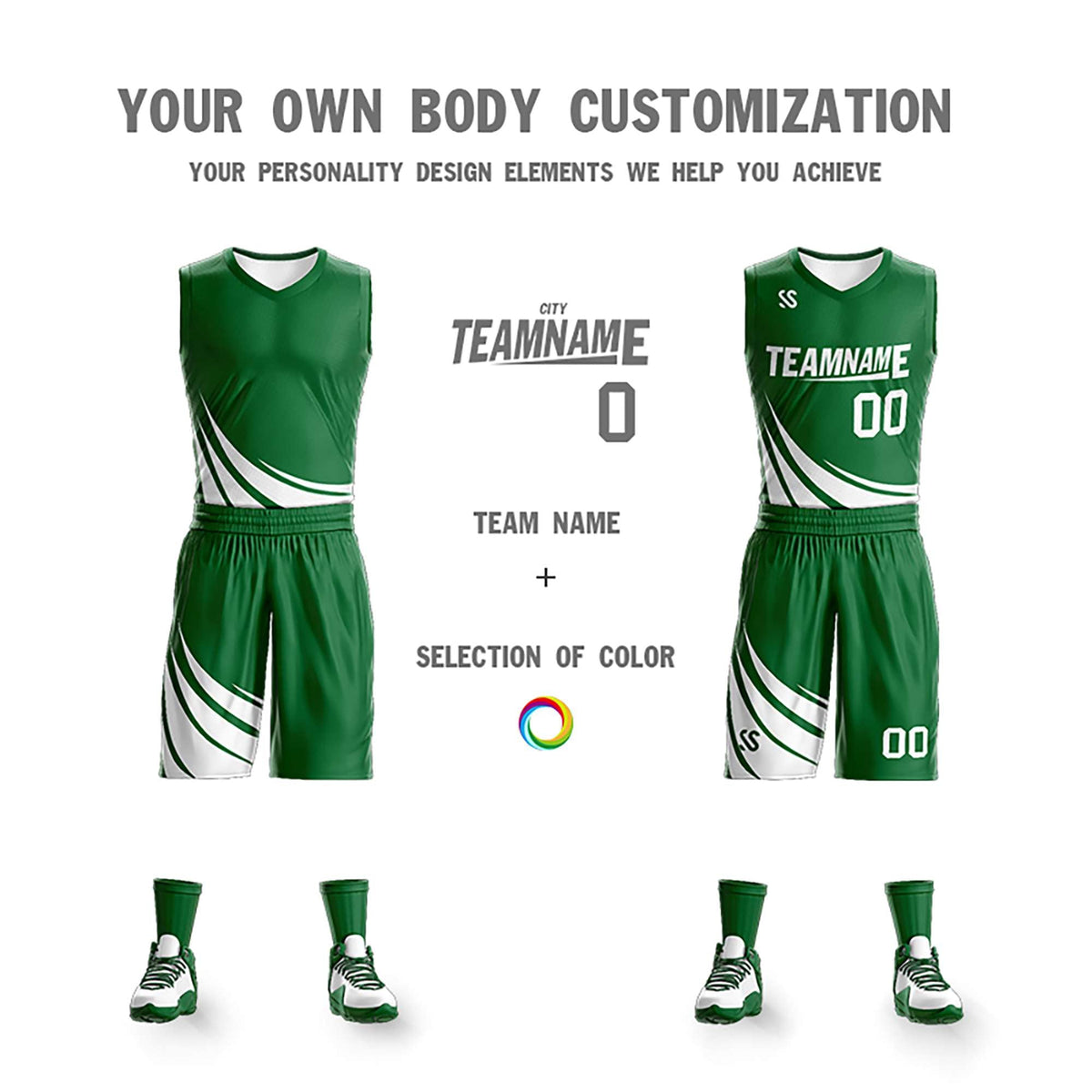 Custom Green White Double Side Kits Design Sportswear Basketball Jersey