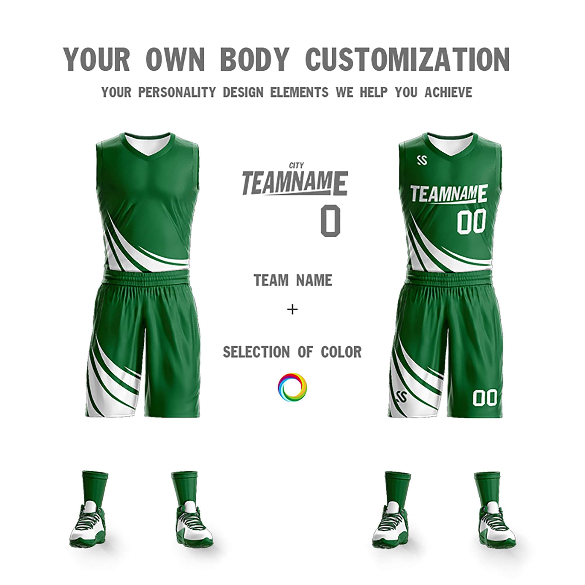 Maillot de basket-ball personnalisé vert et blanc à double face