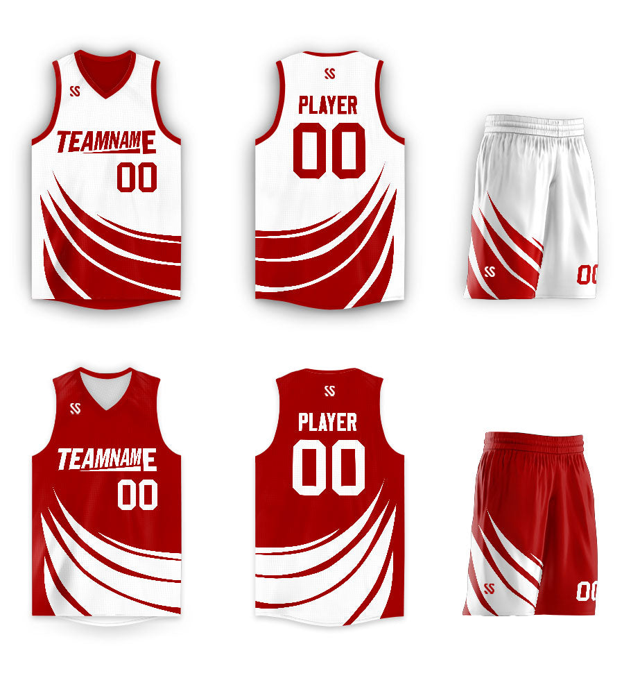 Maillot de basket-ball personnalisé rouge et blanc à double face