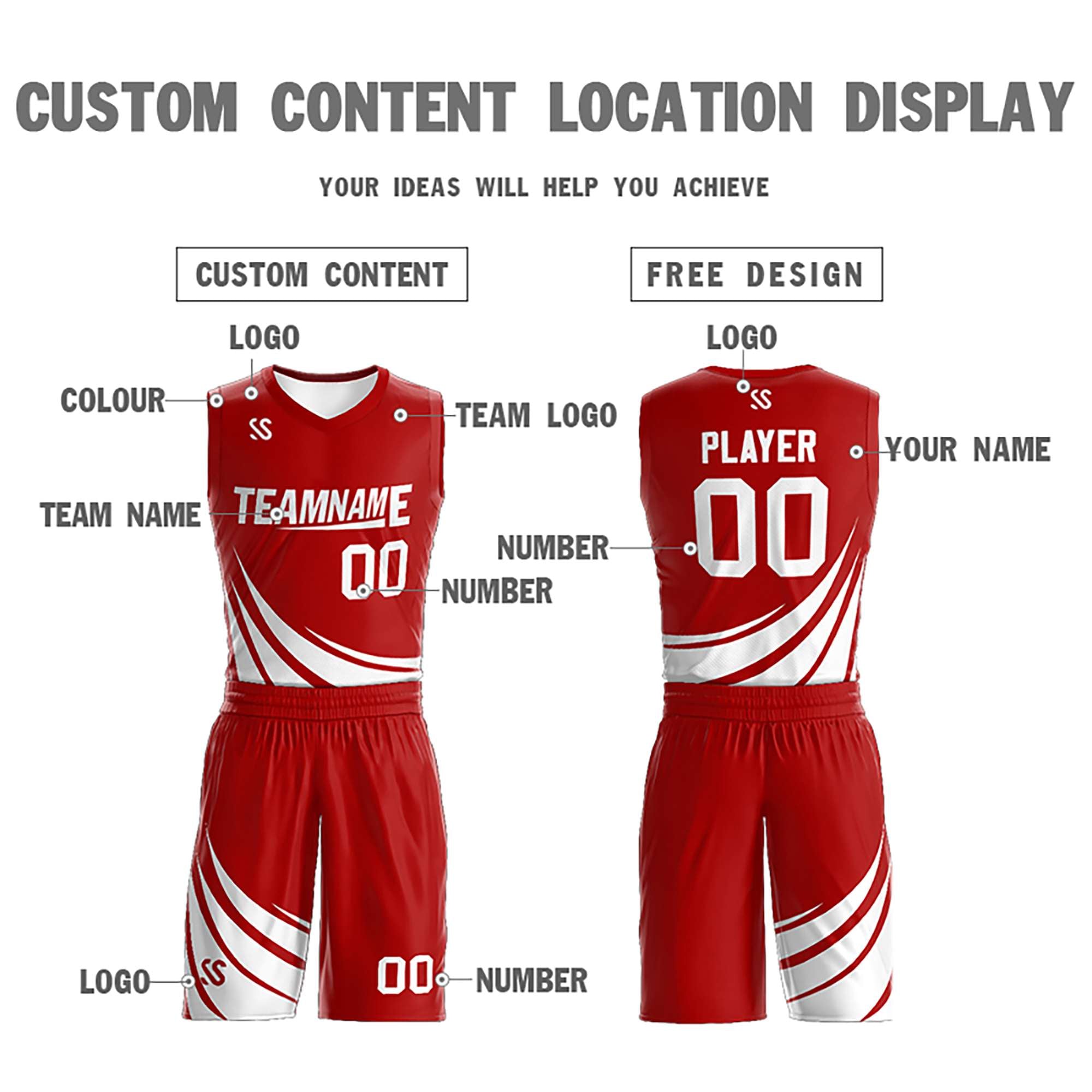 Maillot de basket-ball personnalisé rouge et blanc à double face