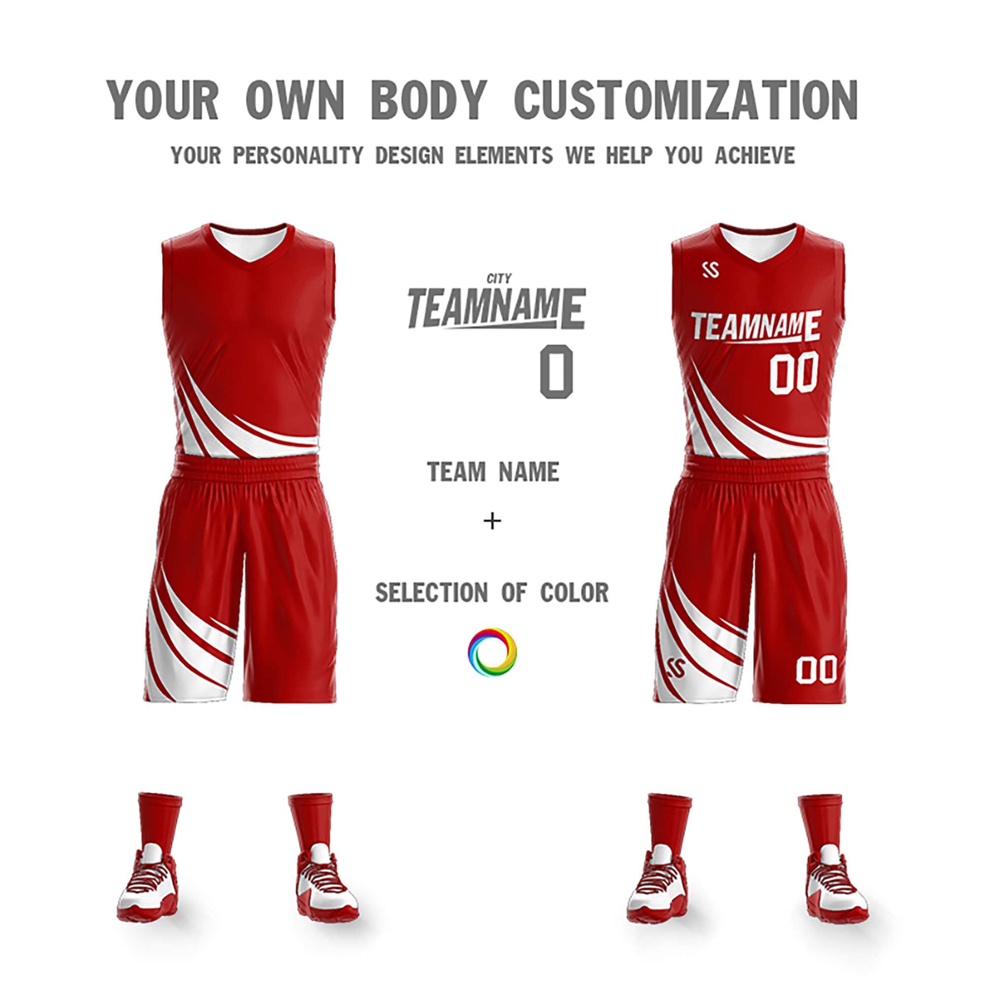Maillot de basket-ball personnalisé rouge et blanc à double face