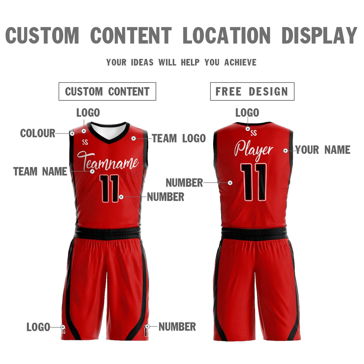 Custom Red White Double Side Kits Design Sportswear Basketball Jersey