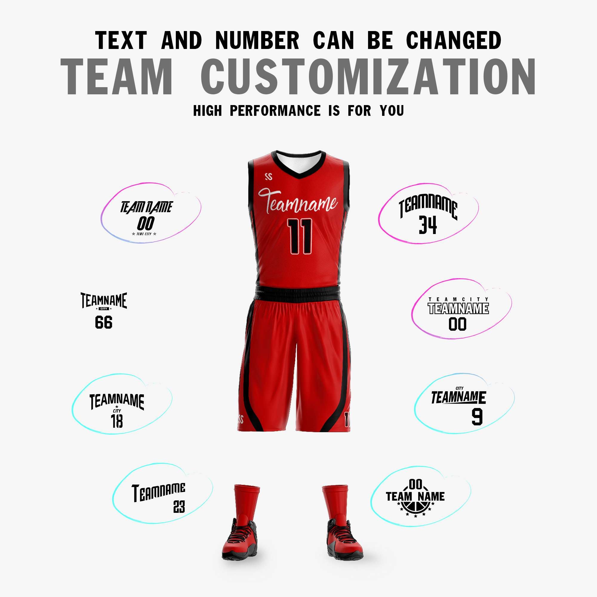 Maillot de basket-ball personnalisé rouge et blanc à double face