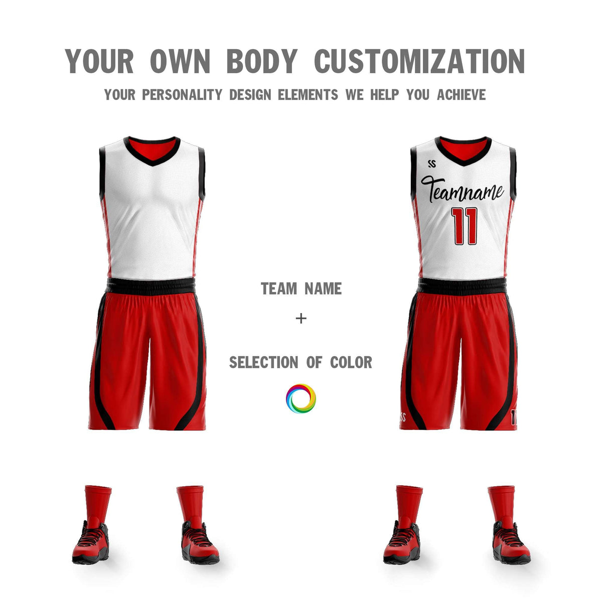 Custom White Red Double Side Kits Design Sportswear Basketball Jersey