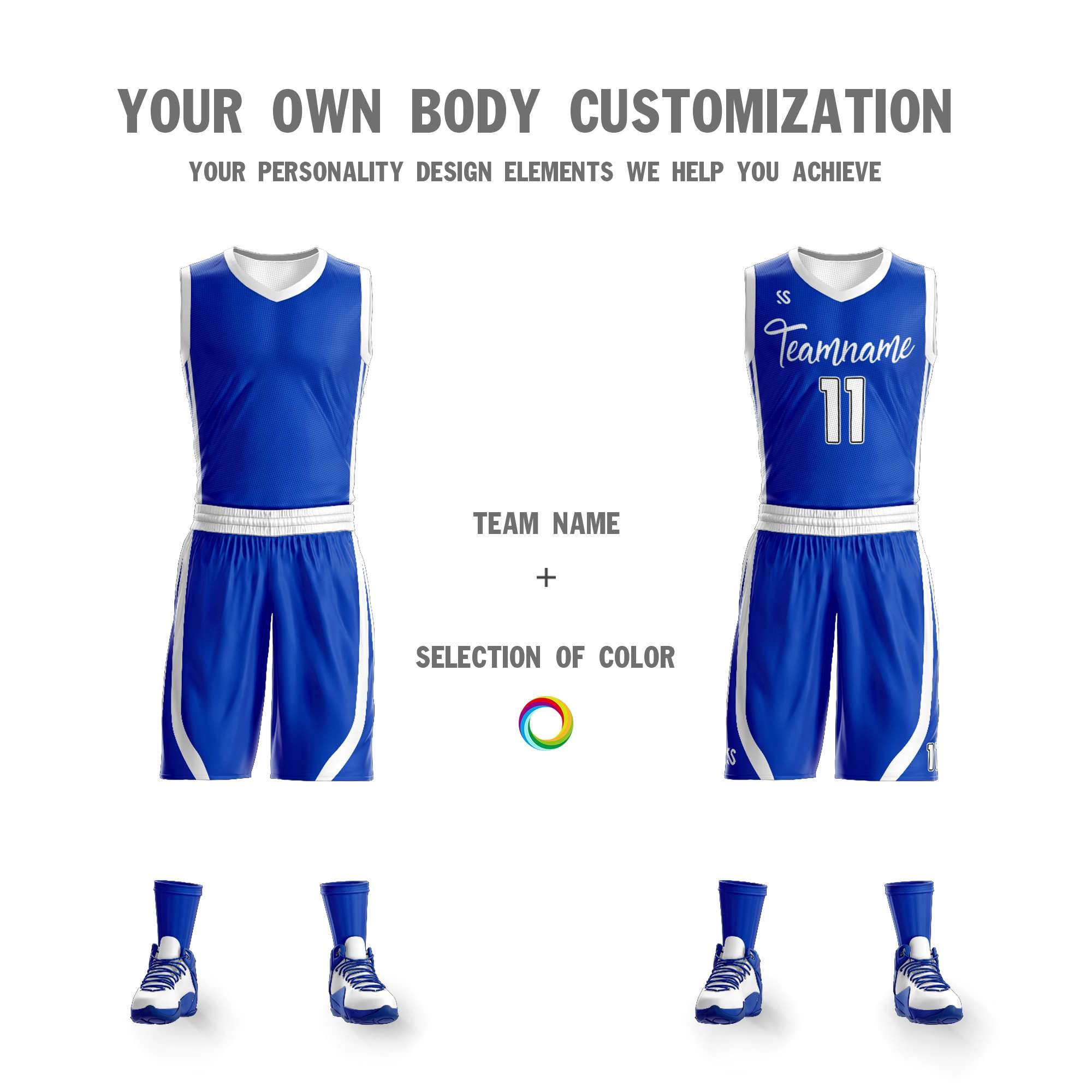 Benutzerdefinierte Royal Weiß Doppel Seite Kits Design Sportswear Basketball Jersey