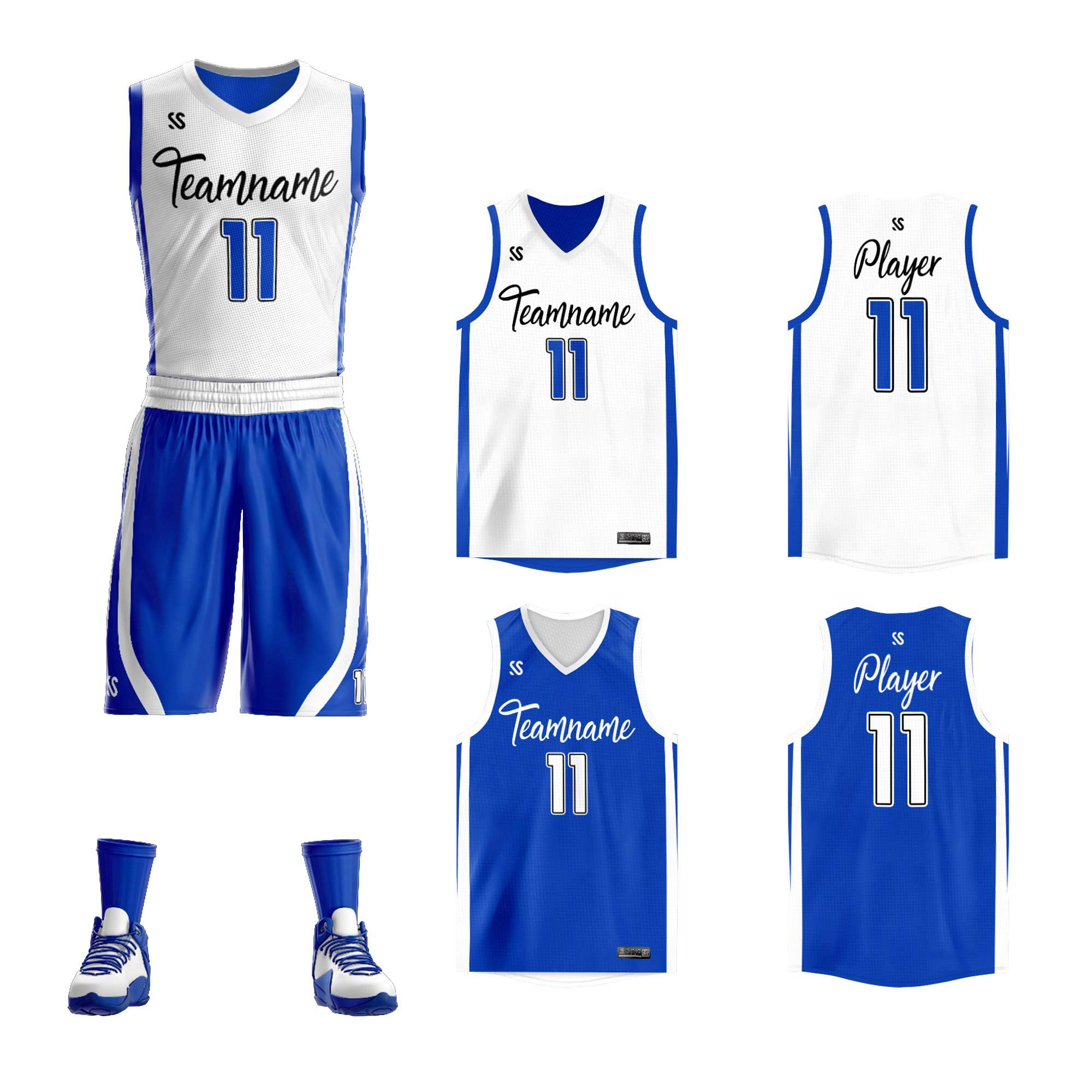 Benutzerdefinierte weiße königliche Doppelseiten-Kits Design Sportswear Basketball Jersey