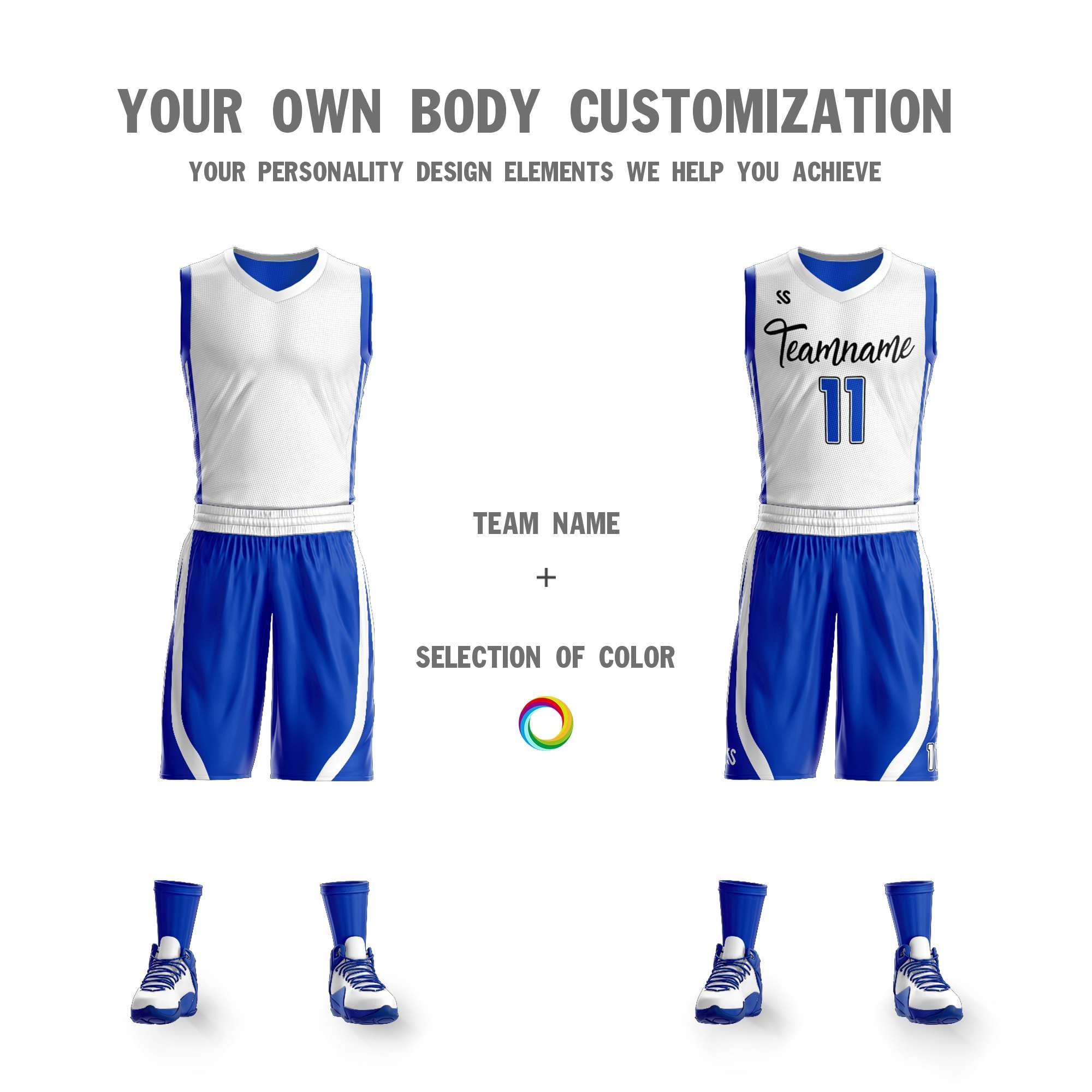 Benutzerdefinierte weiße königliche Doppelseiten-Kits Design Sportswear Basketball Jersey
