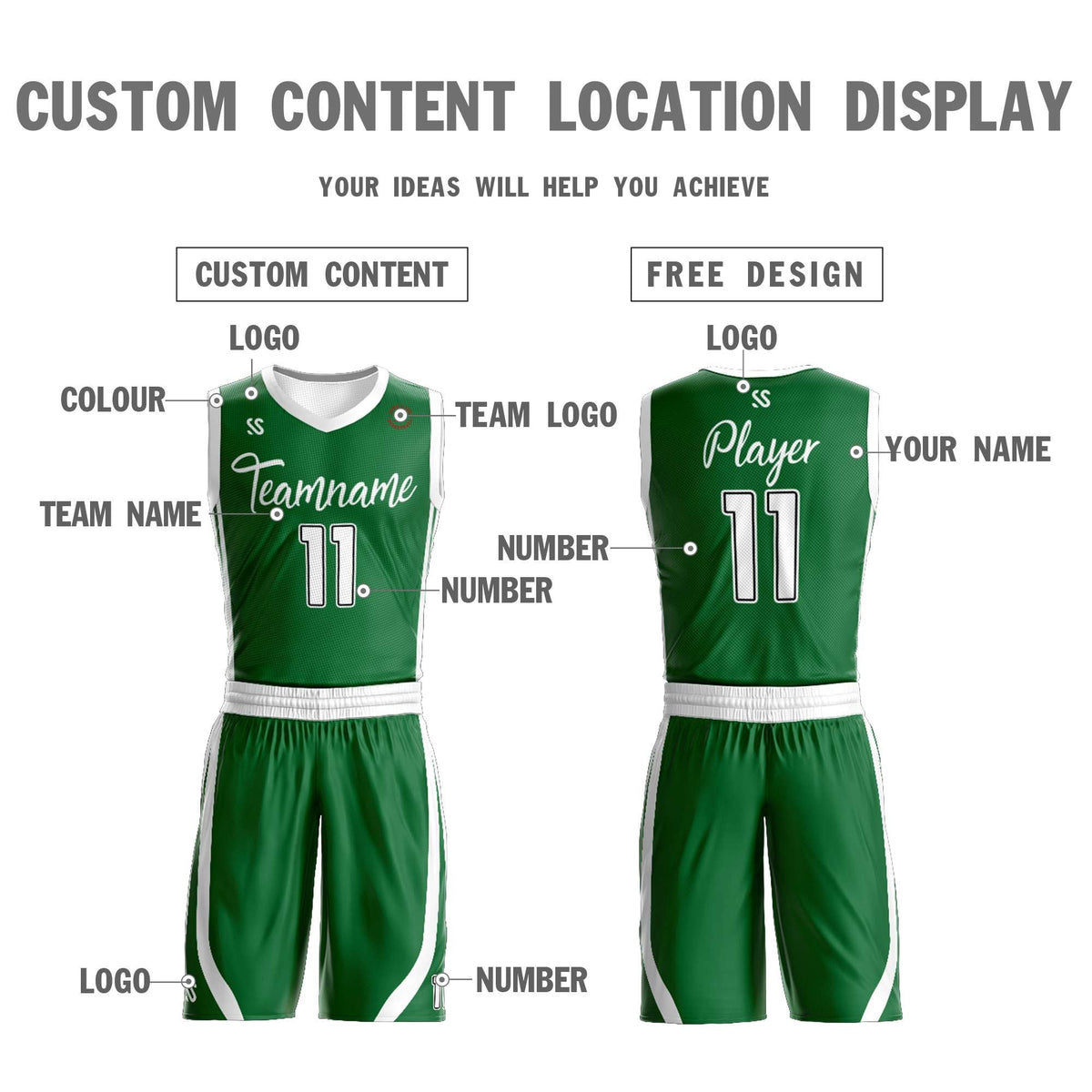 Custom Green White Double Side Kits Design Sportswear Basketball Jersey