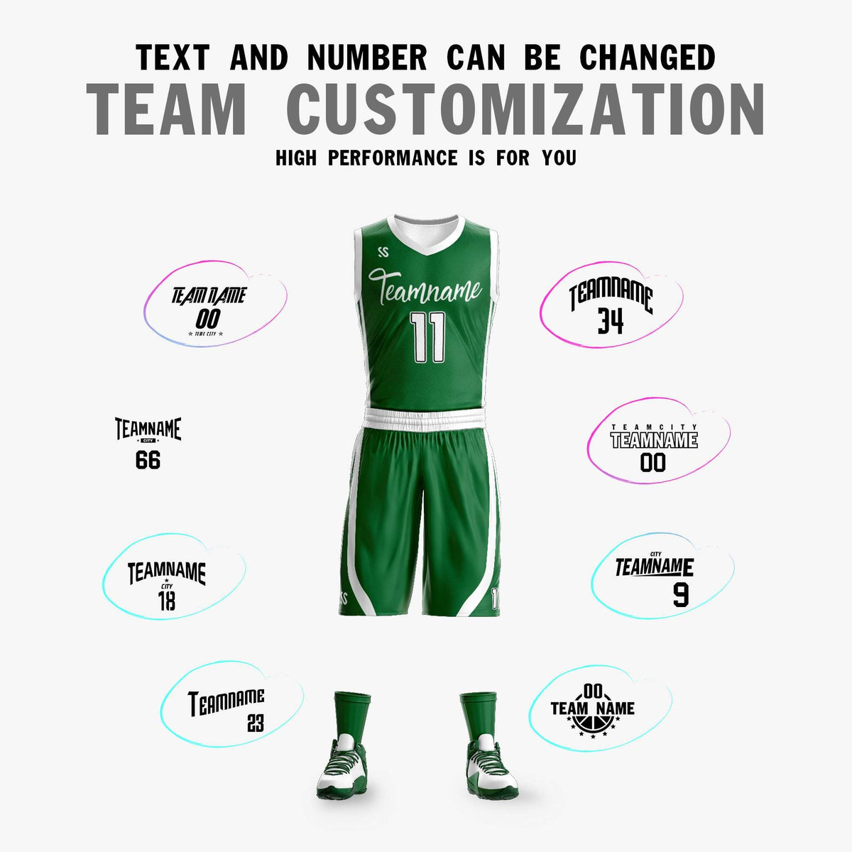 Custom Green White Double Side Kits Design Sportswear Basketball Jersey