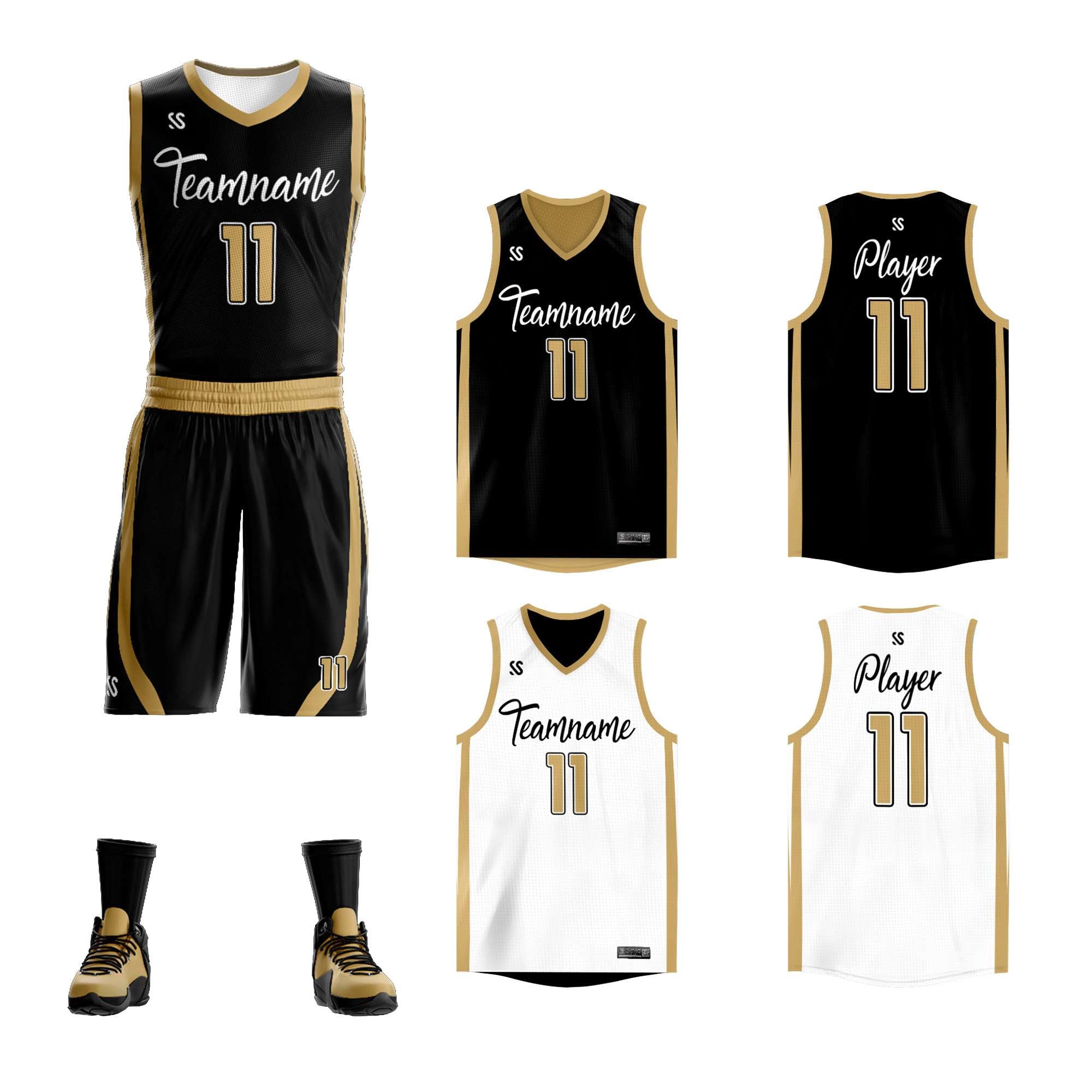 Benutzerdefinierte Schwarz Weiß Doppel Seite Kits Design Sportswear Basketball