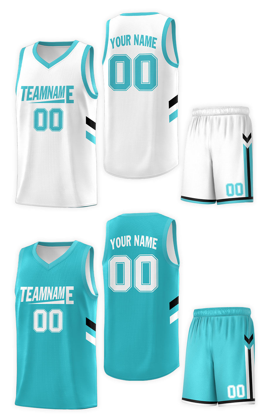 Maillot de basket-ball personnalisé blanc sarcelle double face