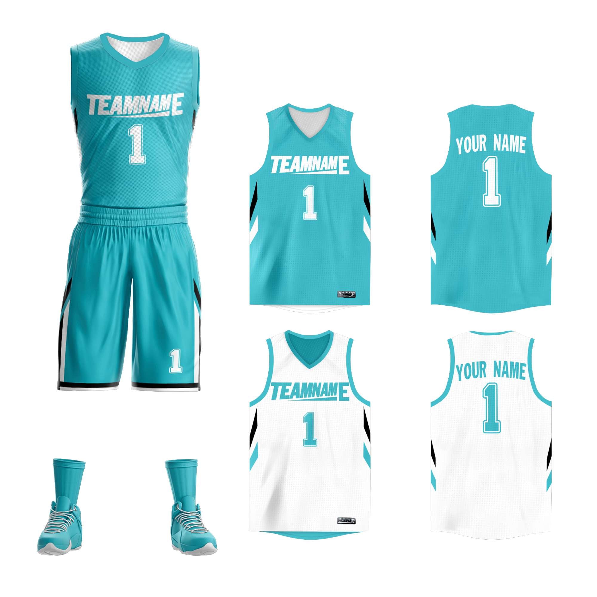 Maillot de basket-ball personnalisé blanc sarcelle double face